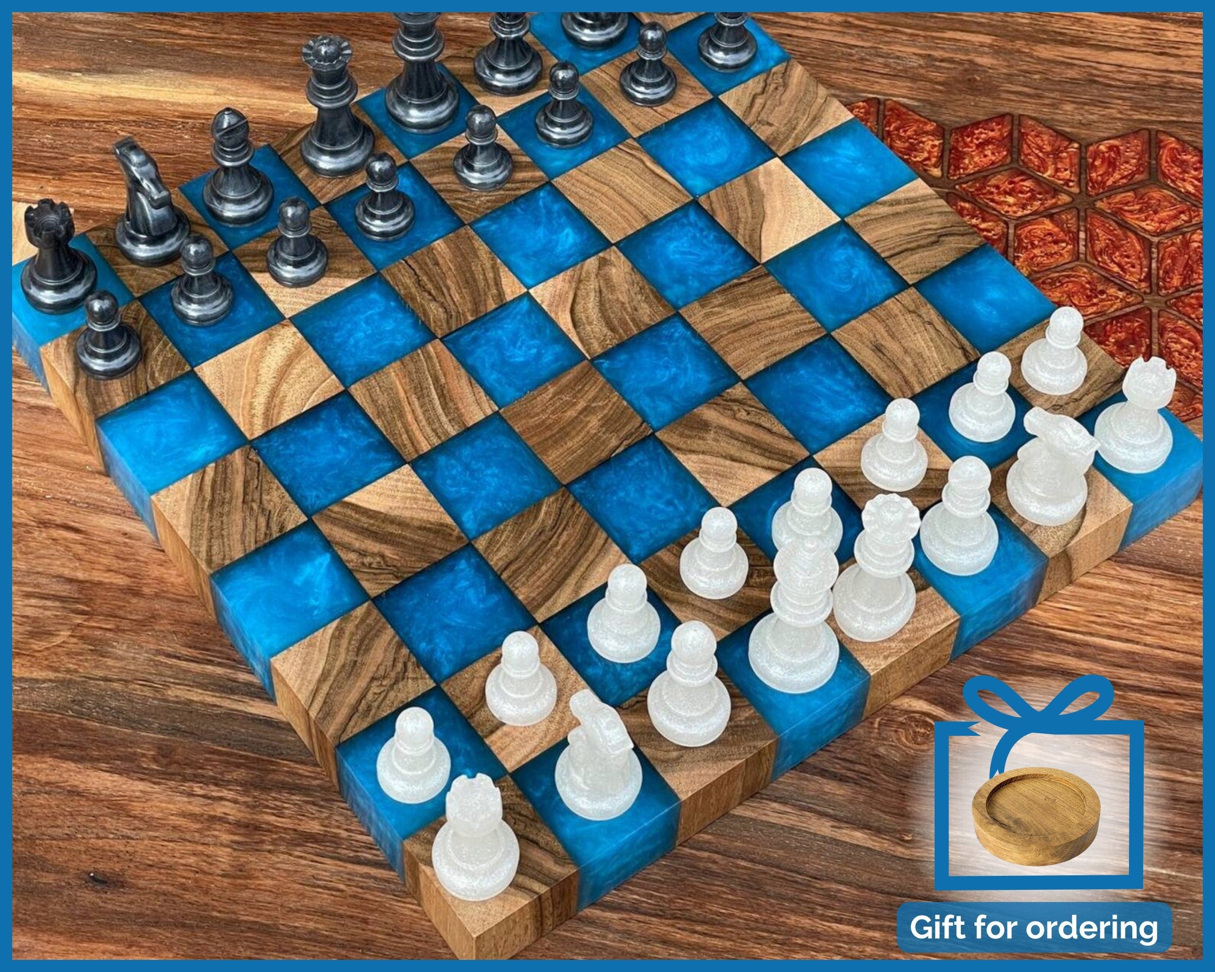 Epoxy chess board, epoxy resin chess, boardchess board, unique chess, custom chess board, resin chess board, chess gifts, chess board modern