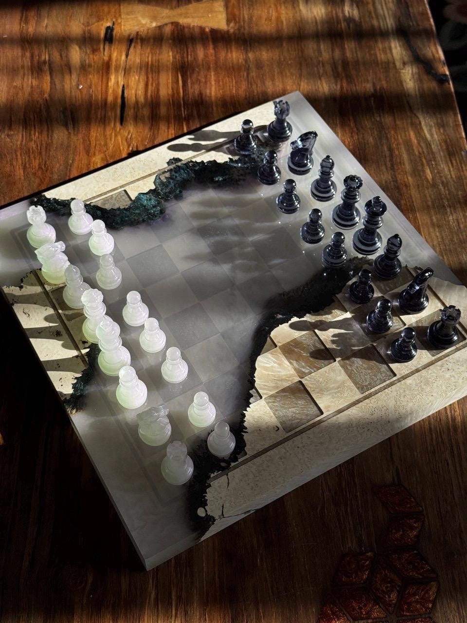 Handmade Chess set, epoxy resin chess,unique chess, custom chess board, resin chess board, chess gifts, chess board modern