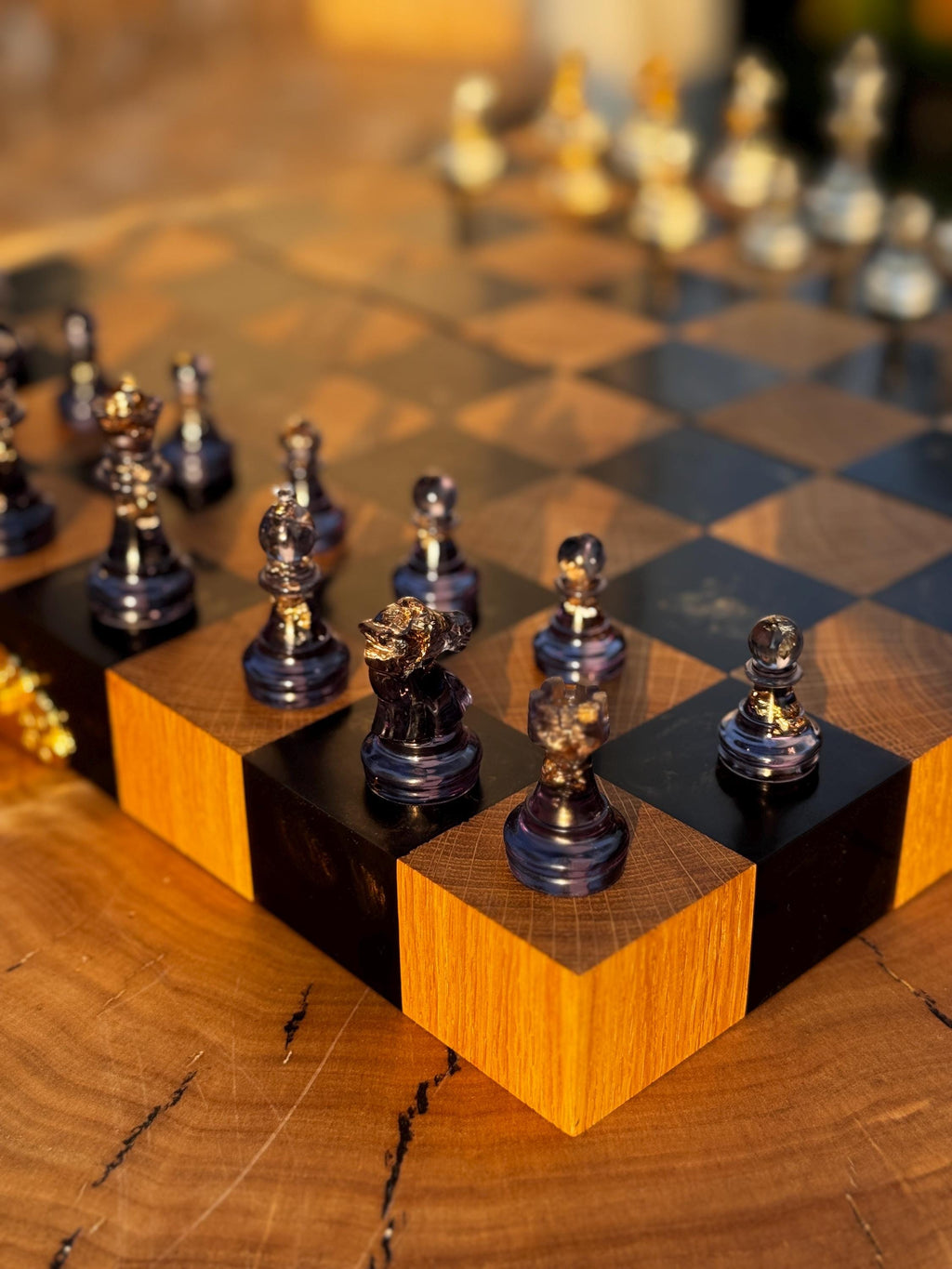 Folding chess board, custom chessboard, handcrafted chessboard, resin and wood chess set, personalized chessboard