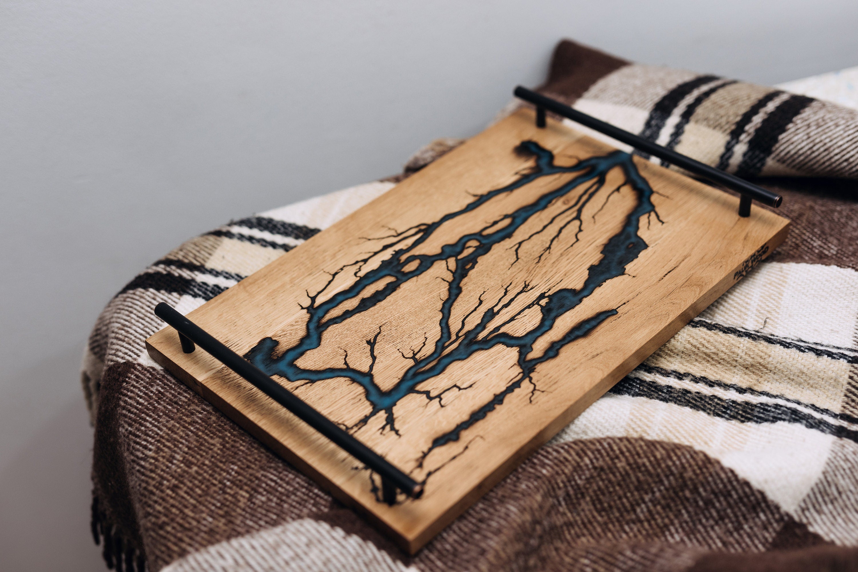 Breakfast wood tray, custom serving tray resin, resin tray, serving tray with handles, modern ottoman tray, birthday tray decor