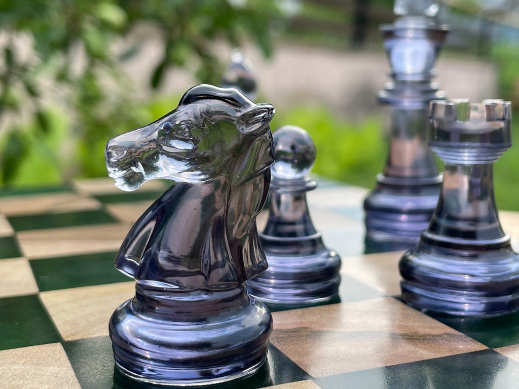 Epoxy chess board, handmade chess board resin, unique resin chess board, chess set resin, epoxy chess set, blue chess set