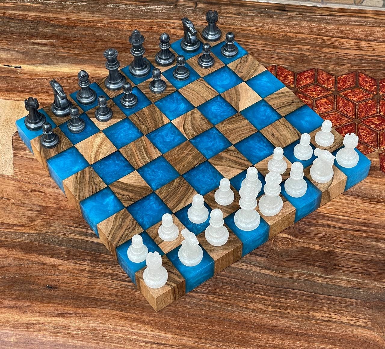 Resin chess set, handmade chess set, premium chess set, chess set modern, wooden chess set, large chess set, unice chess set handmade