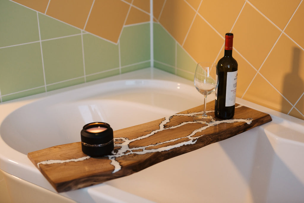 Bath tray, bathroom tray, resin ocean board, bathroom organizer, tub tray, bathtub tray, epoxy table