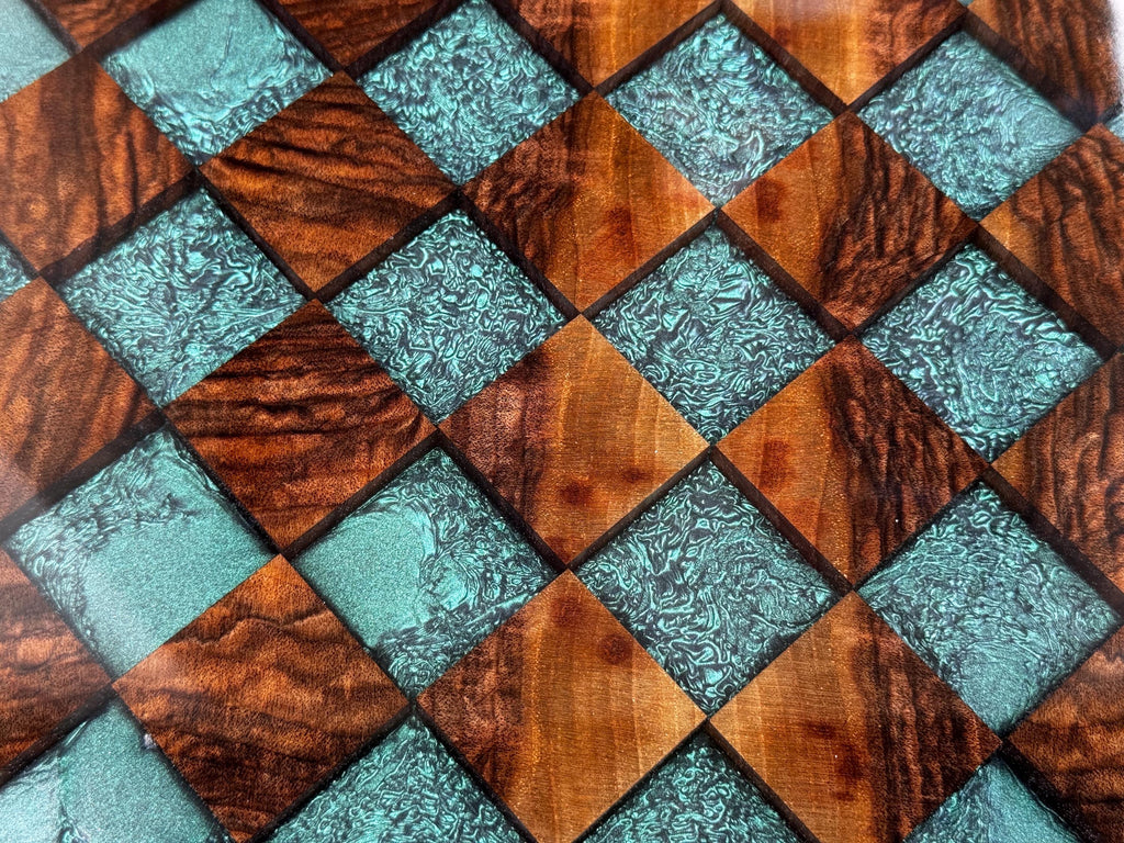 Handmade Walnut & Iridescent Resin Chess Set “Arctic Glow” , Luxury Wooden Chess Board with Pieces