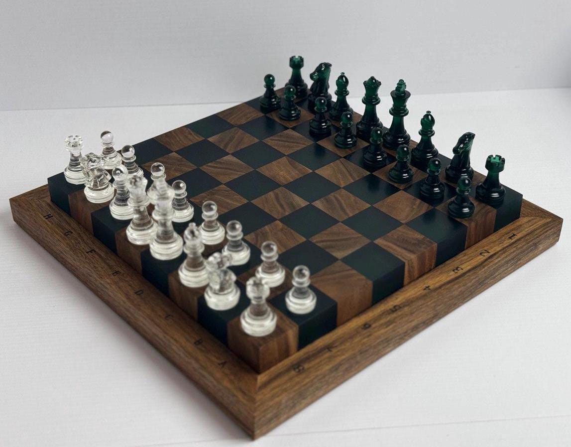 Handmade Chess set, epoxy resin chess,unique chess, custom chess board, resin chess board, chess gifts, chess board modern