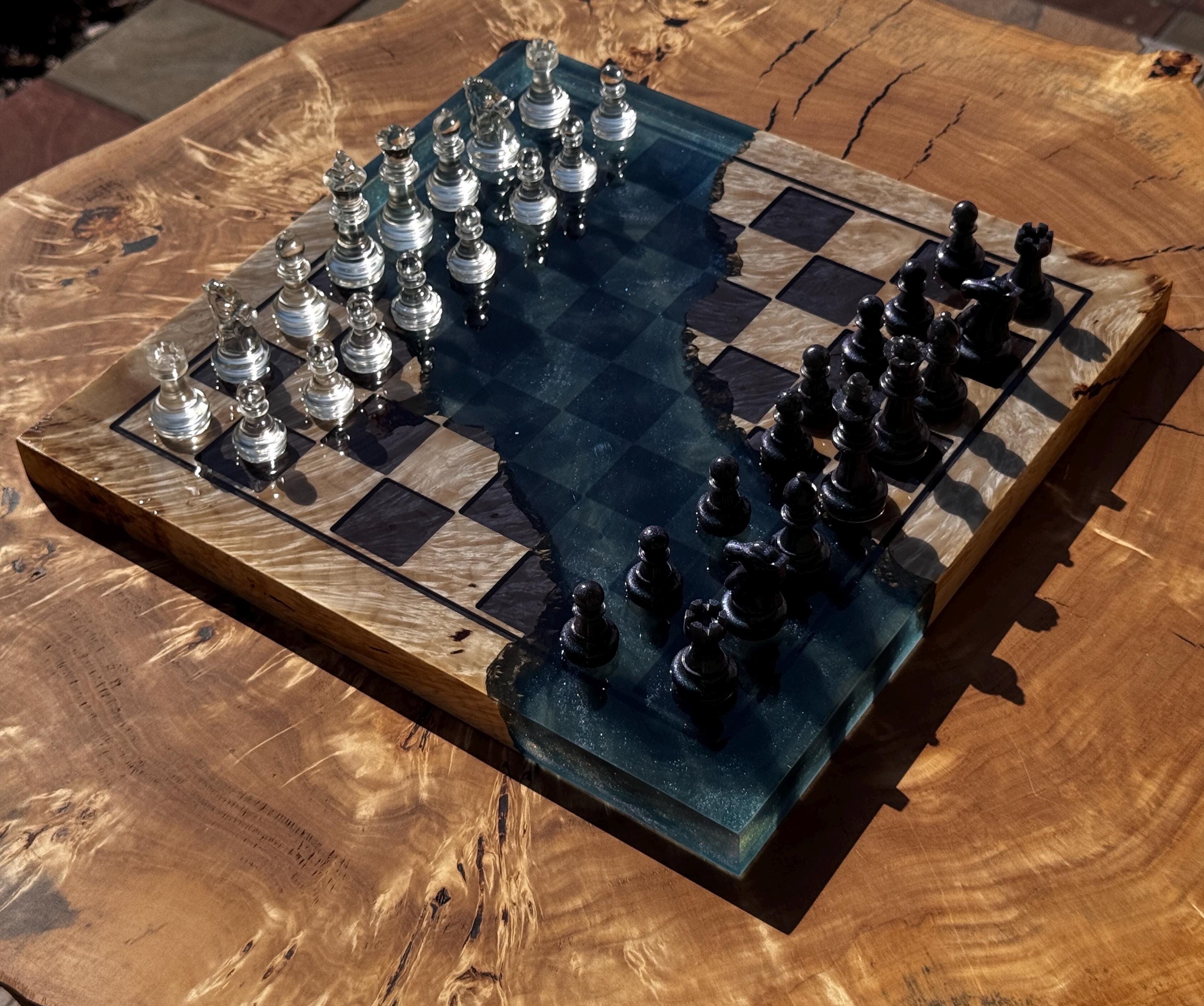 Handmade Chess set, epoxy resin chess,unique chess, custom chess board, resin chess board, chess gifts, chess board modern