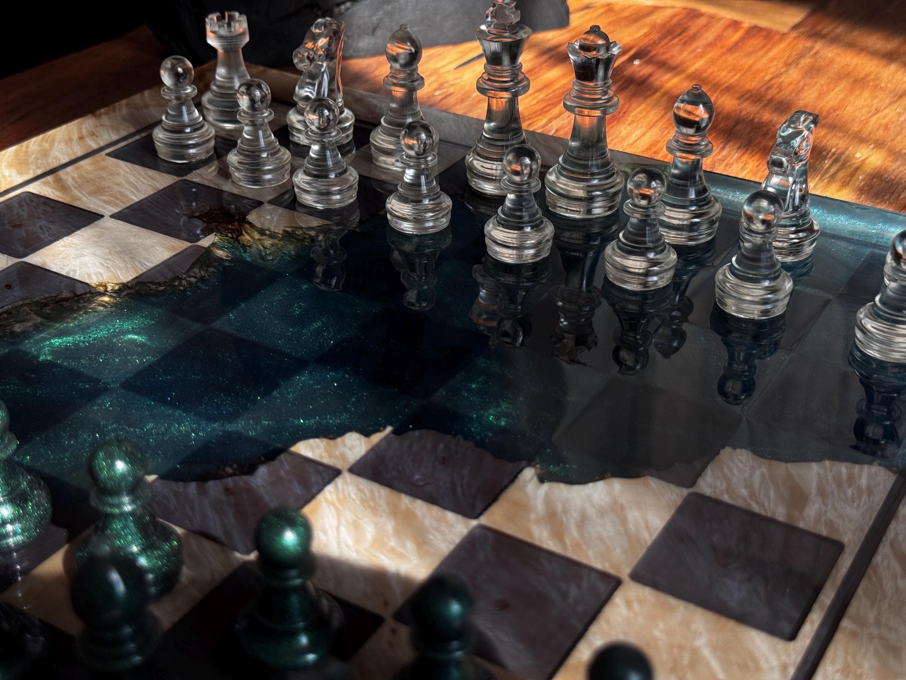 Handmade Chess set, epoxy resin chess,unique chess, custom chess board, resin chess board, chess gifts, chess board modern