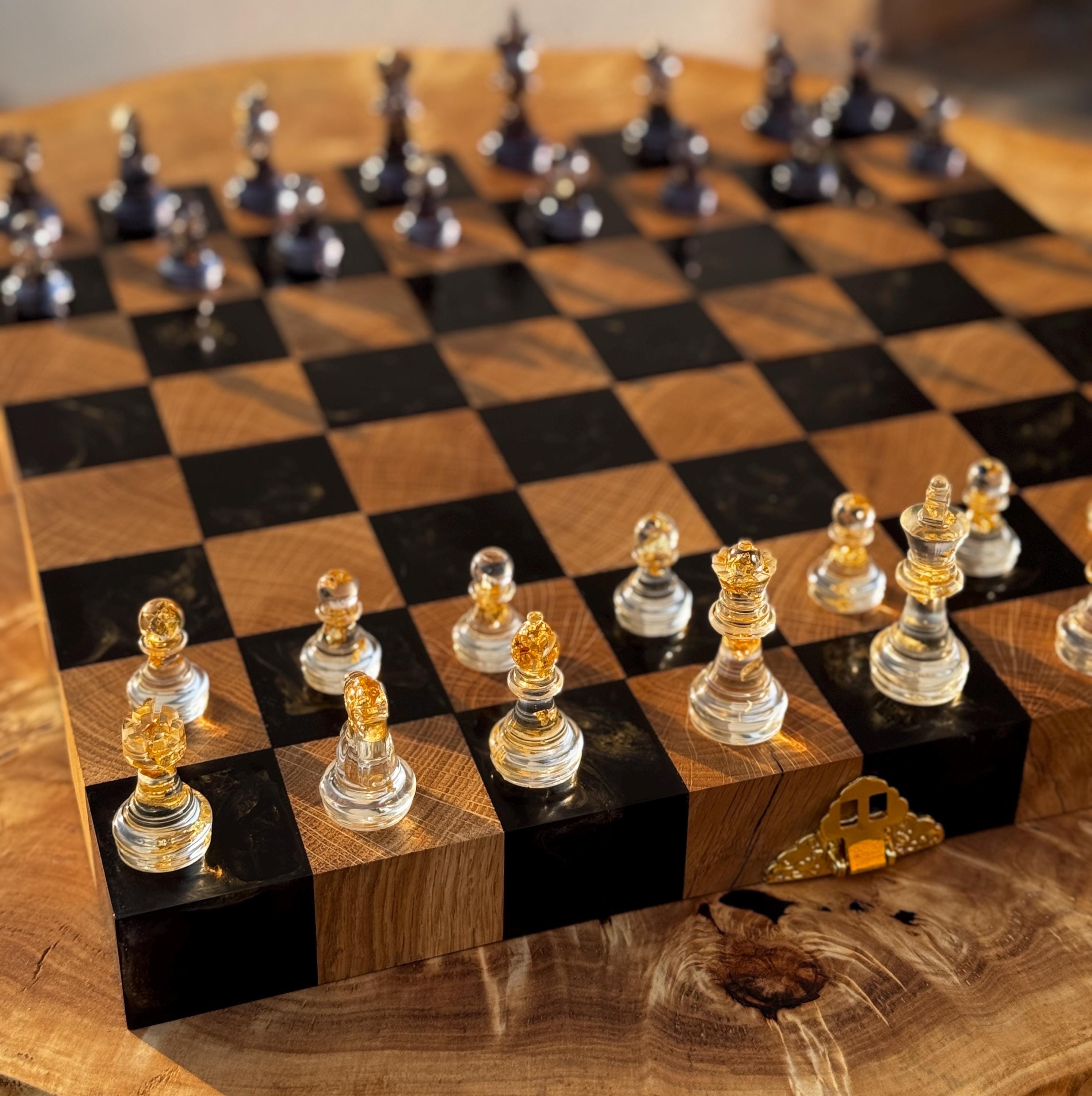 Folding chess board, custom chessboard, handcrafted chessboard, resin and wood chess set, personalized chessboard