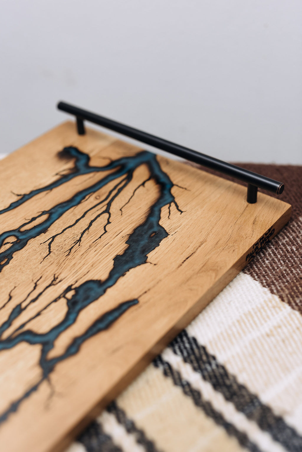 Breakfast wood tray, custom serving tray resin, resin tray, serving tray with handles, modern ottoman tray, birthday tray decor