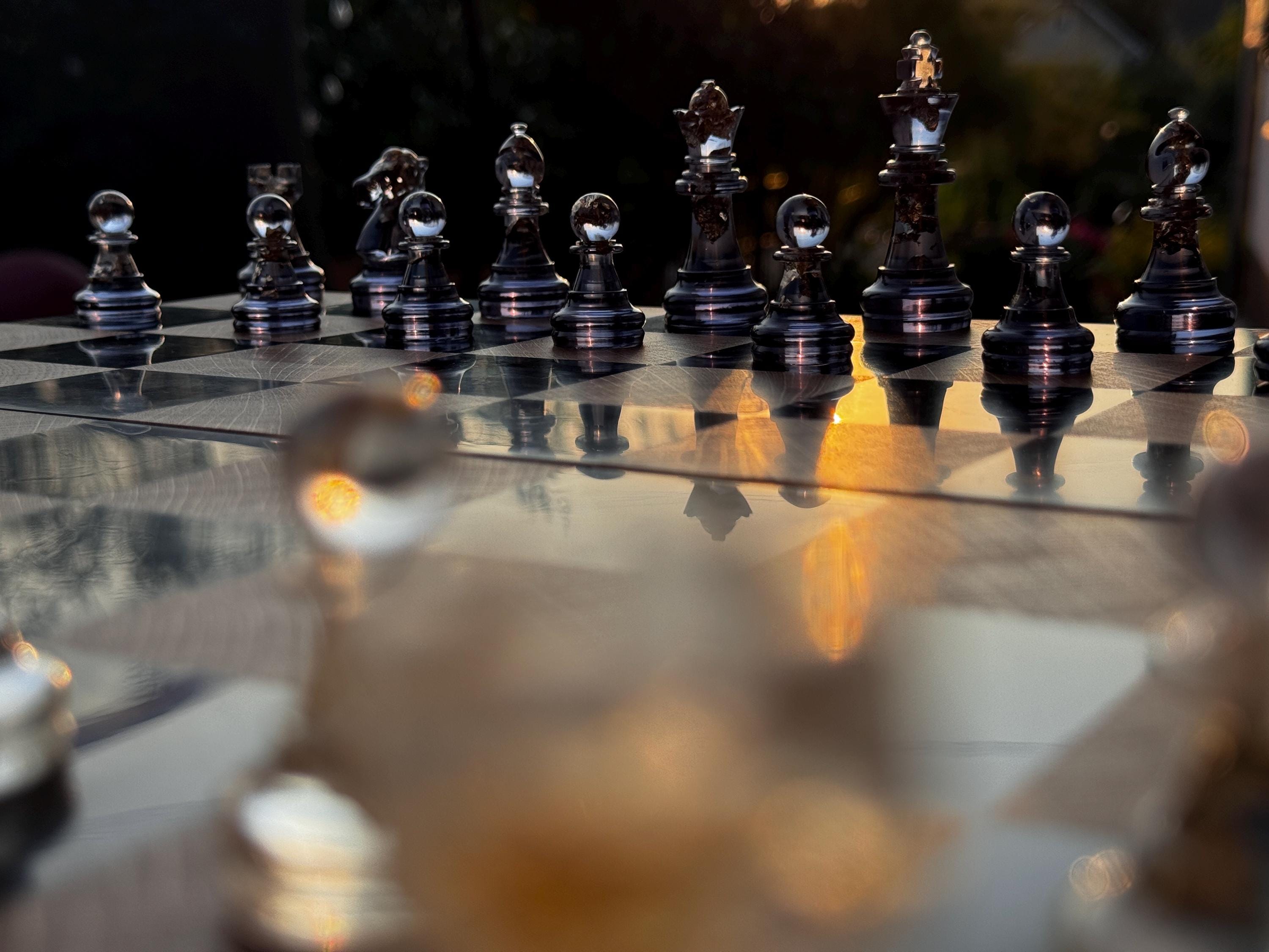 Folding chess board, custom chessboard, handcrafted chessboard, resin and wood chess set, personalized chessboard