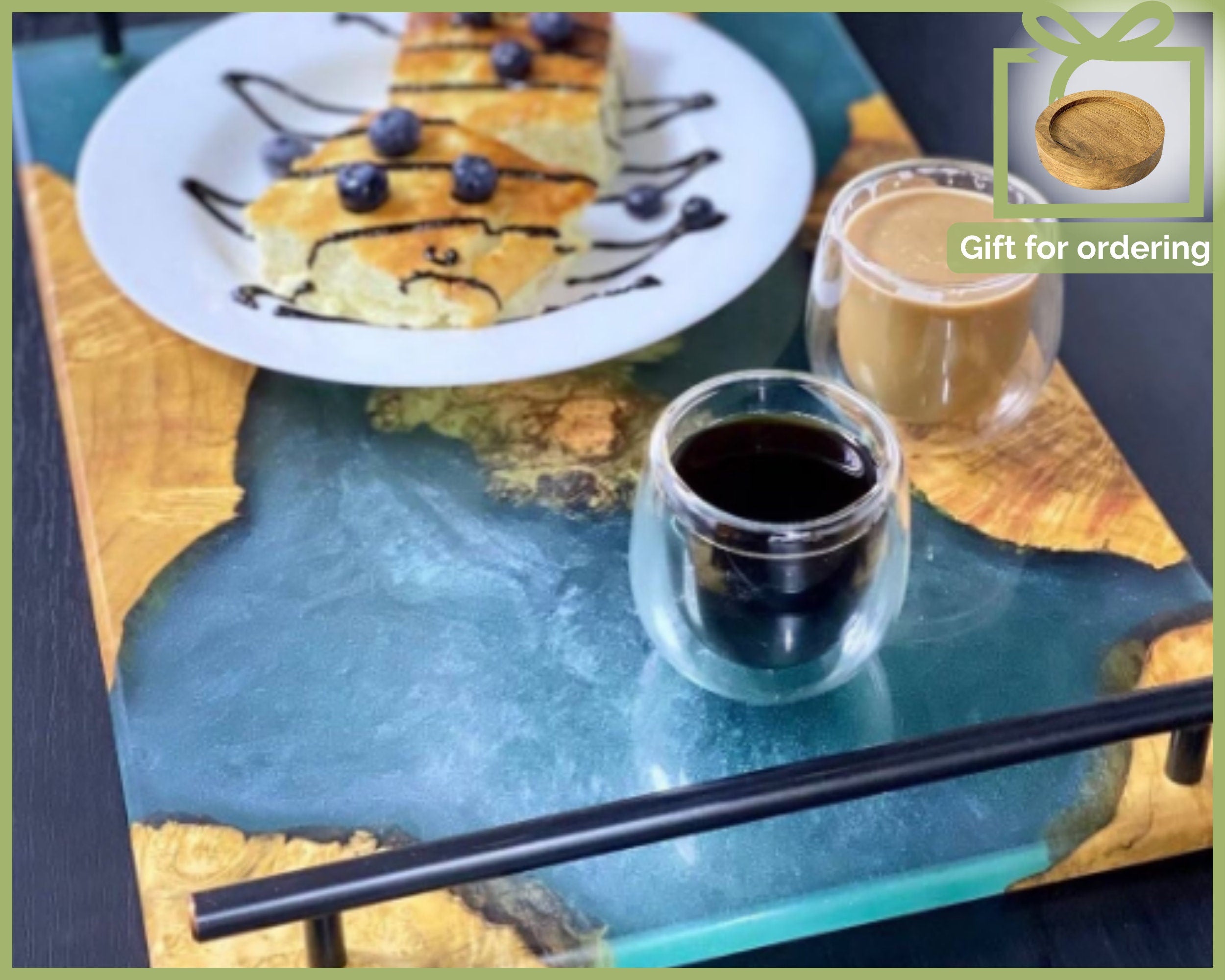 Modern ottoman tray, breakfast wood tray, teak wood tray, long tray, birthday tray decor, serving tray with handles, light wood ottoman tray