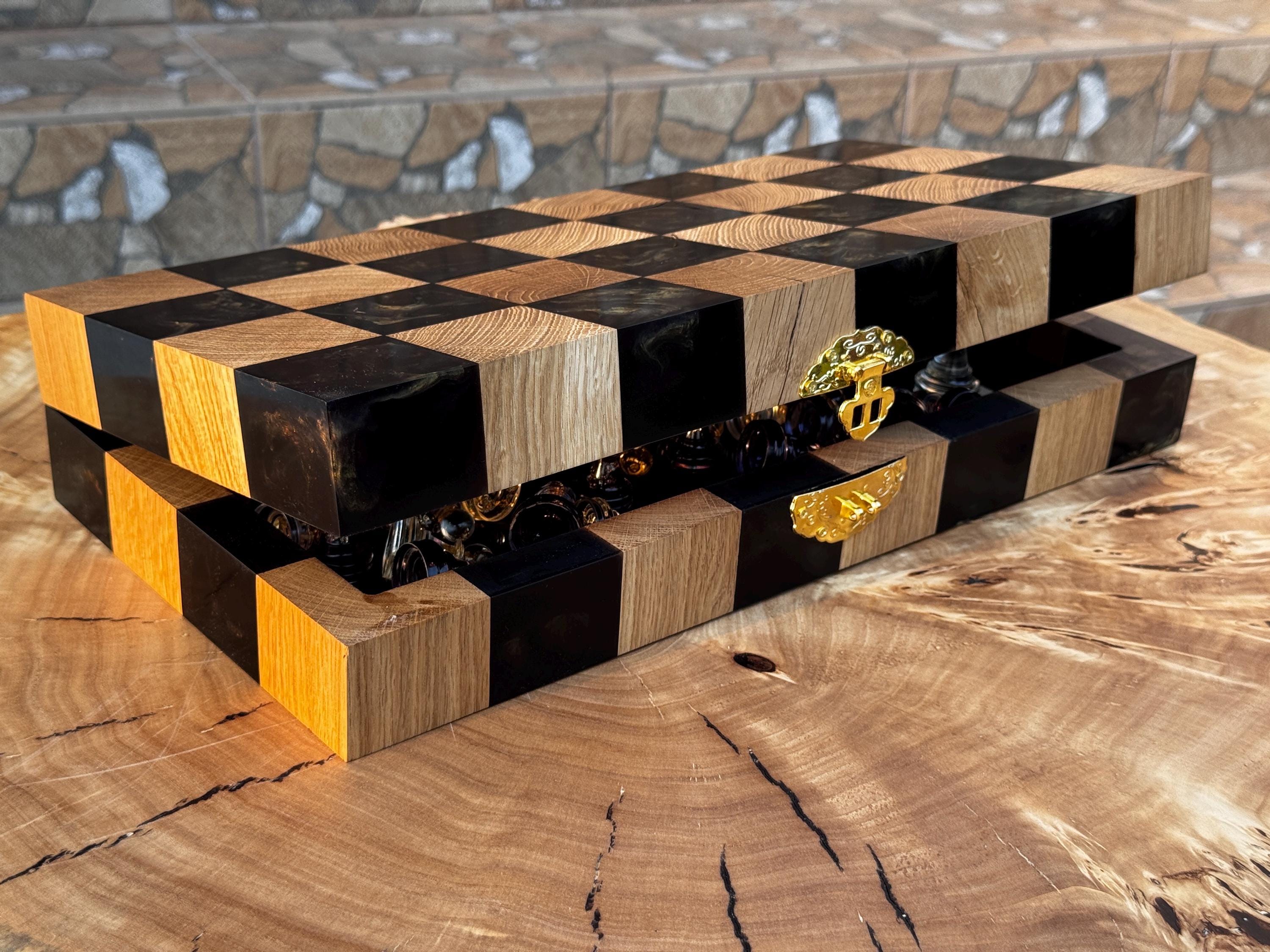 Folding chess board, custom chessboard, handcrafted chessboard, resin and wood chess set, personalized chessboard