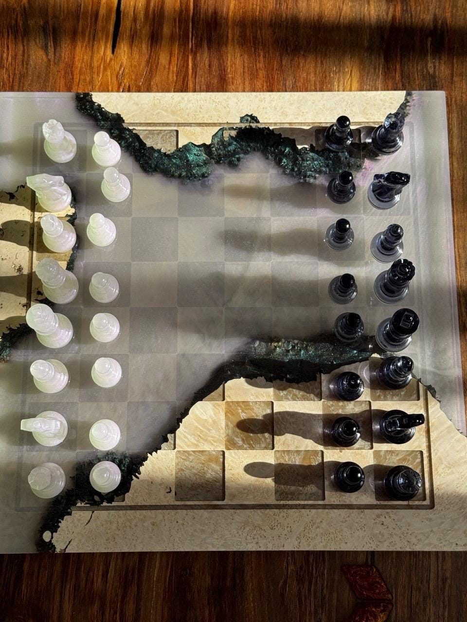 Handmade Chess set, epoxy resin chess,unique chess, custom chess board, resin chess board, chess gifts, chess board modern