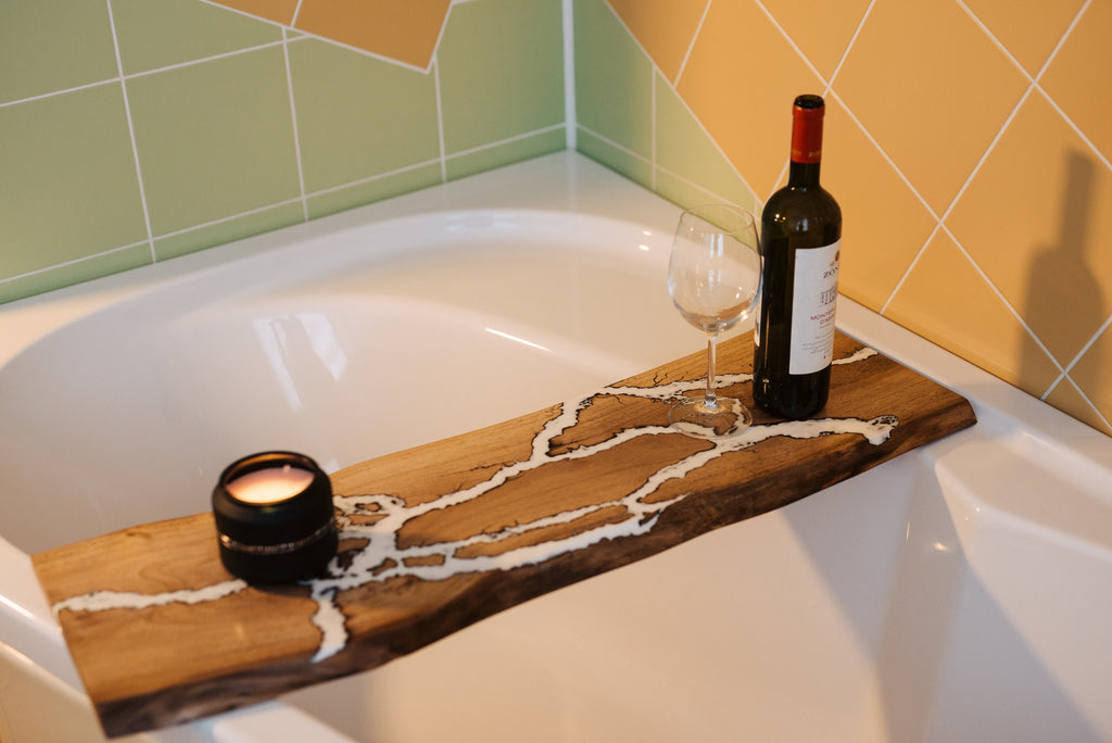 Bath tray, bathroom tray, resin ocean board, bathroom organizer, tub tray, bathtub tray, epoxy table
