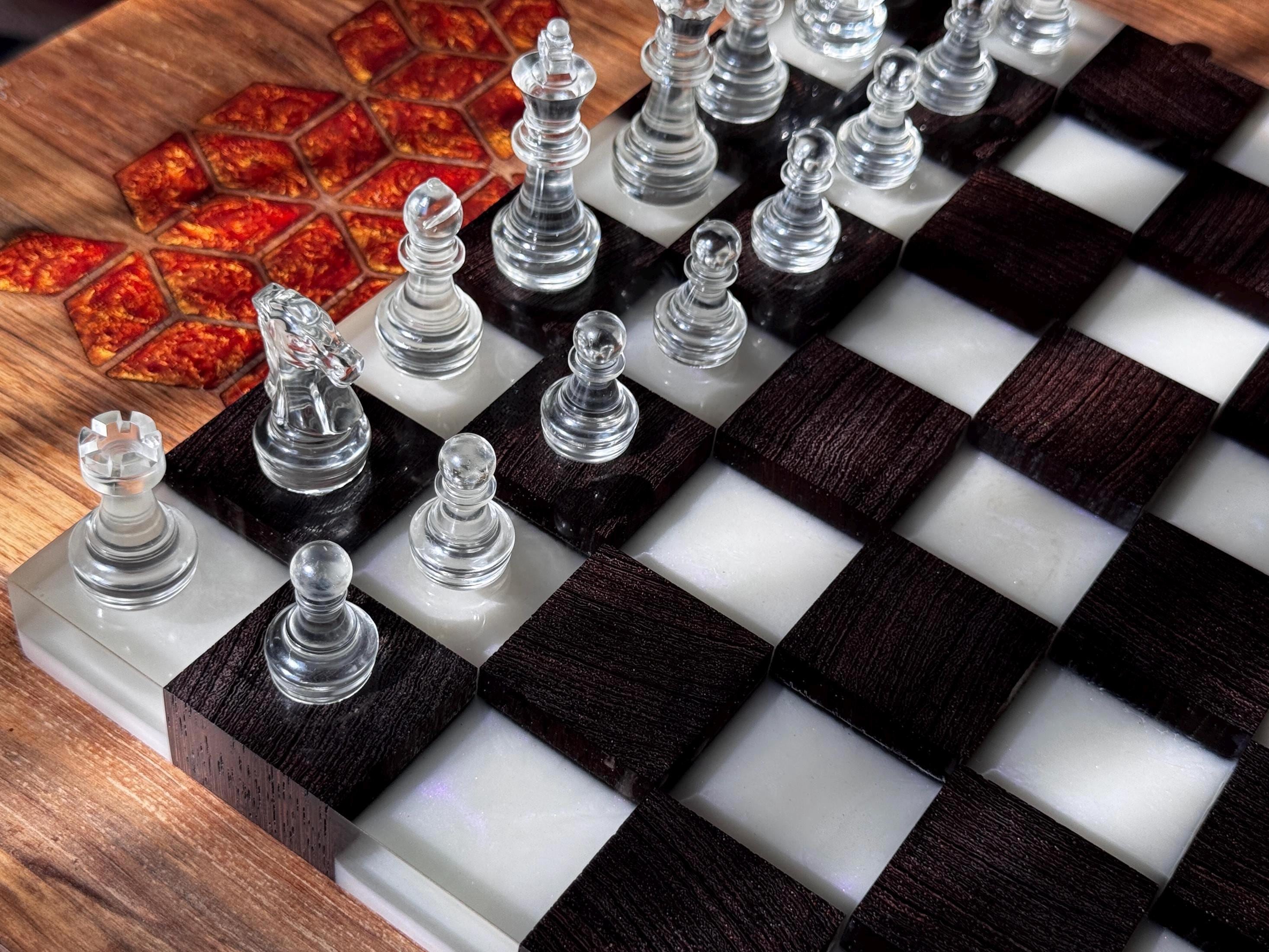 Luxury chess set, custom chessboard, handcrafted chessboard, resin and wood chess set, personalized chessboard