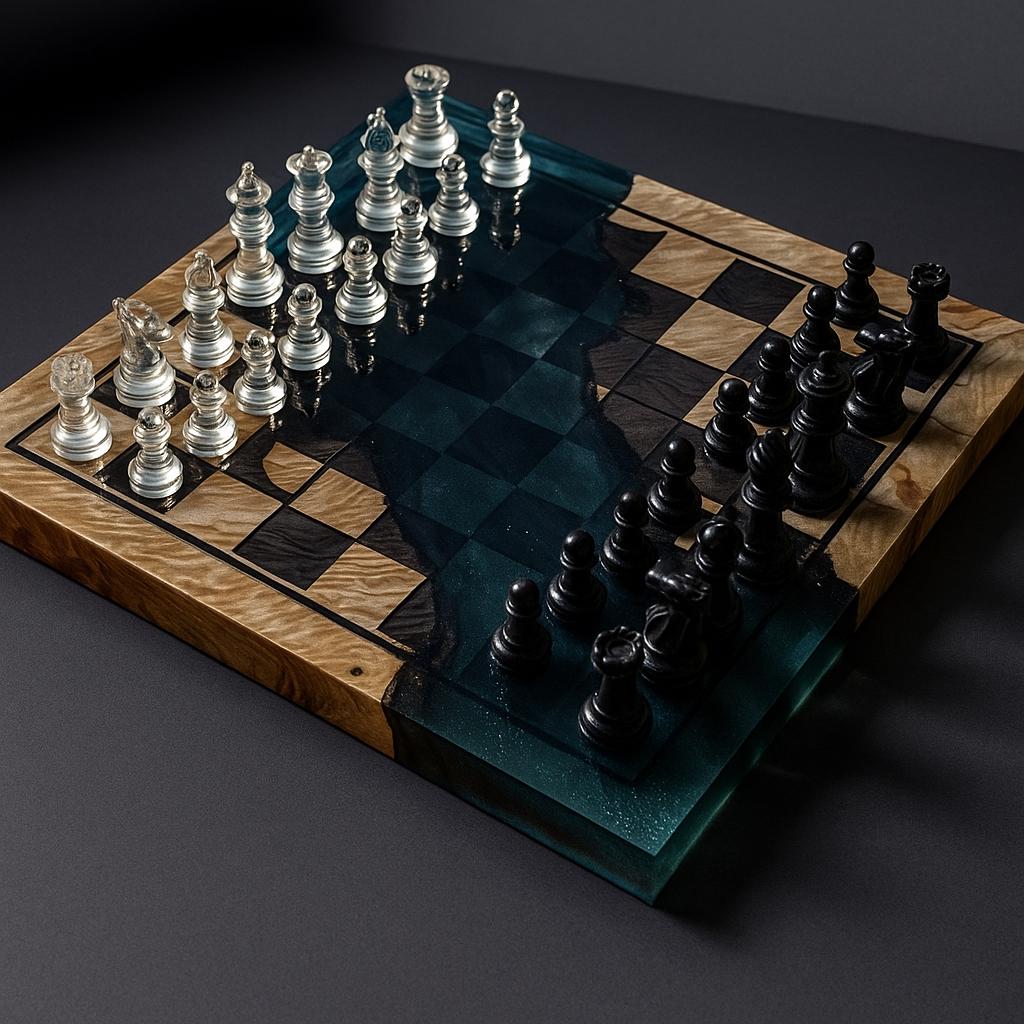 Handmade Chess set, epoxy resin chess,unique chess, custom chess board, resin chess board, chess gifts, chess board modern