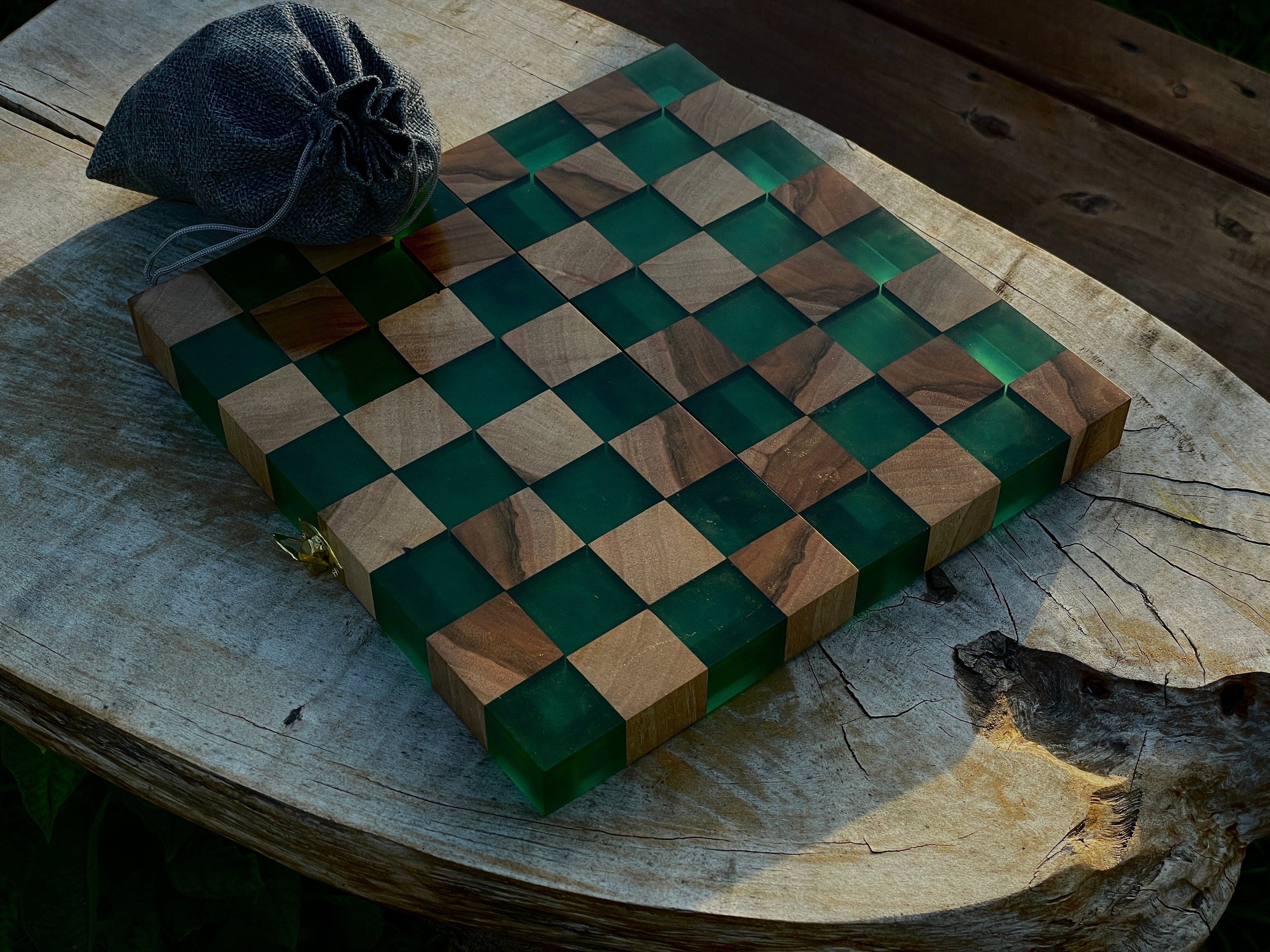 Folding chess board, custom chessboard, handcrafted chessboard, resin and wood chess set, personalized chessboard