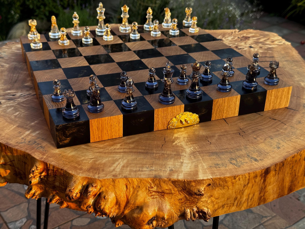 Folding chess board, custom chessboard, handcrafted chessboard, resin and wood chess set, personalized chessboard