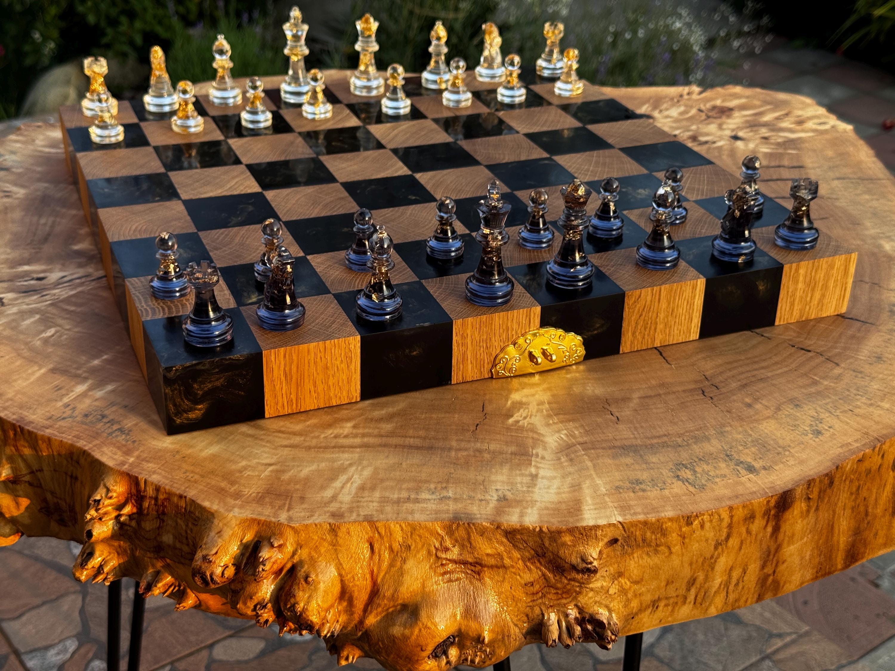 Folding chess board, custom chessboard, handcrafted chessboard, resin and wood chess set, personalized chessboard