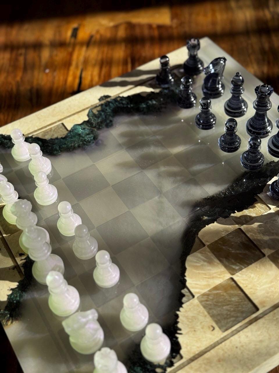 Handmade Chess set, epoxy resin chess,unique chess, custom chess board, resin chess board, chess gifts, chess board modern