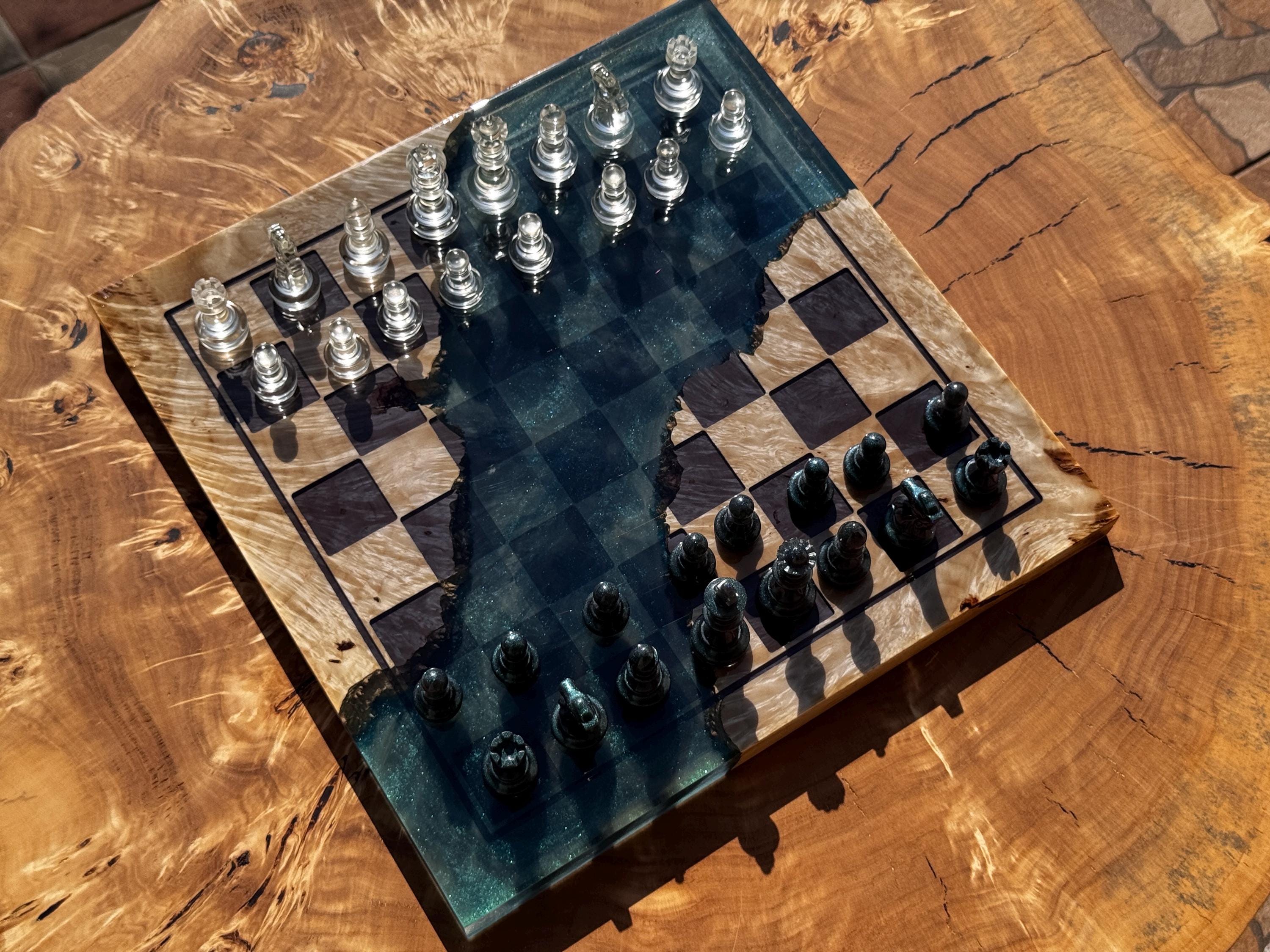 Handmade Chess set, epoxy resin chess,unique chess, custom chess board, resin chess board, chess gifts, chess board modern