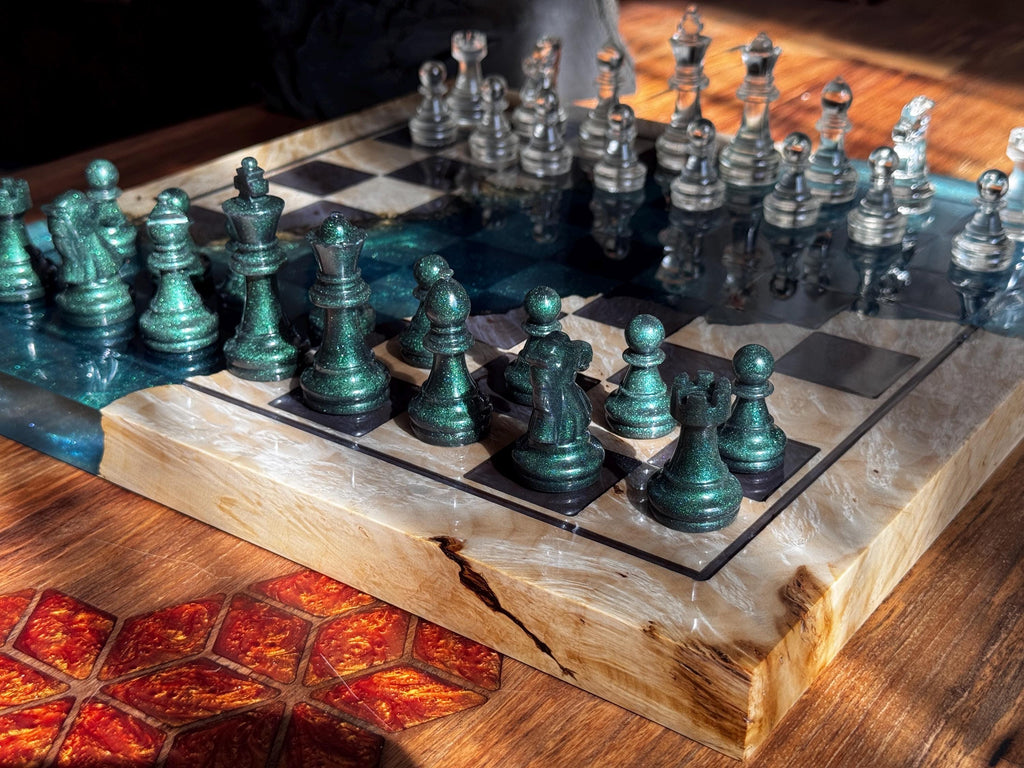 Handmade Chess set, epoxy resin chess,unique chess, custom chess board, resin chess board, chess gifts, chess board modern