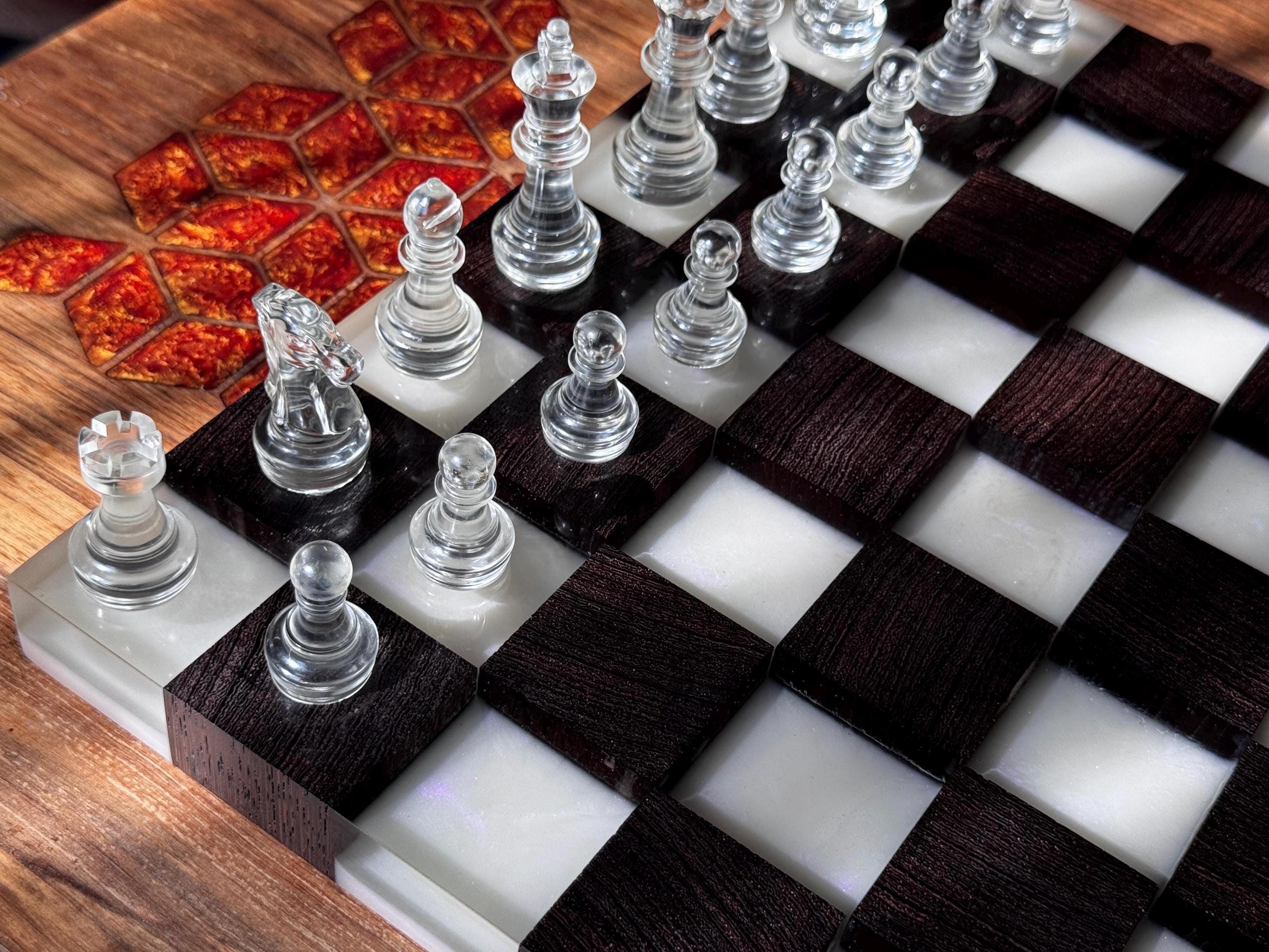 Luxury chess set, custom chessboard, handcrafted chessboard, resin and wood chess set, personalized chessboard