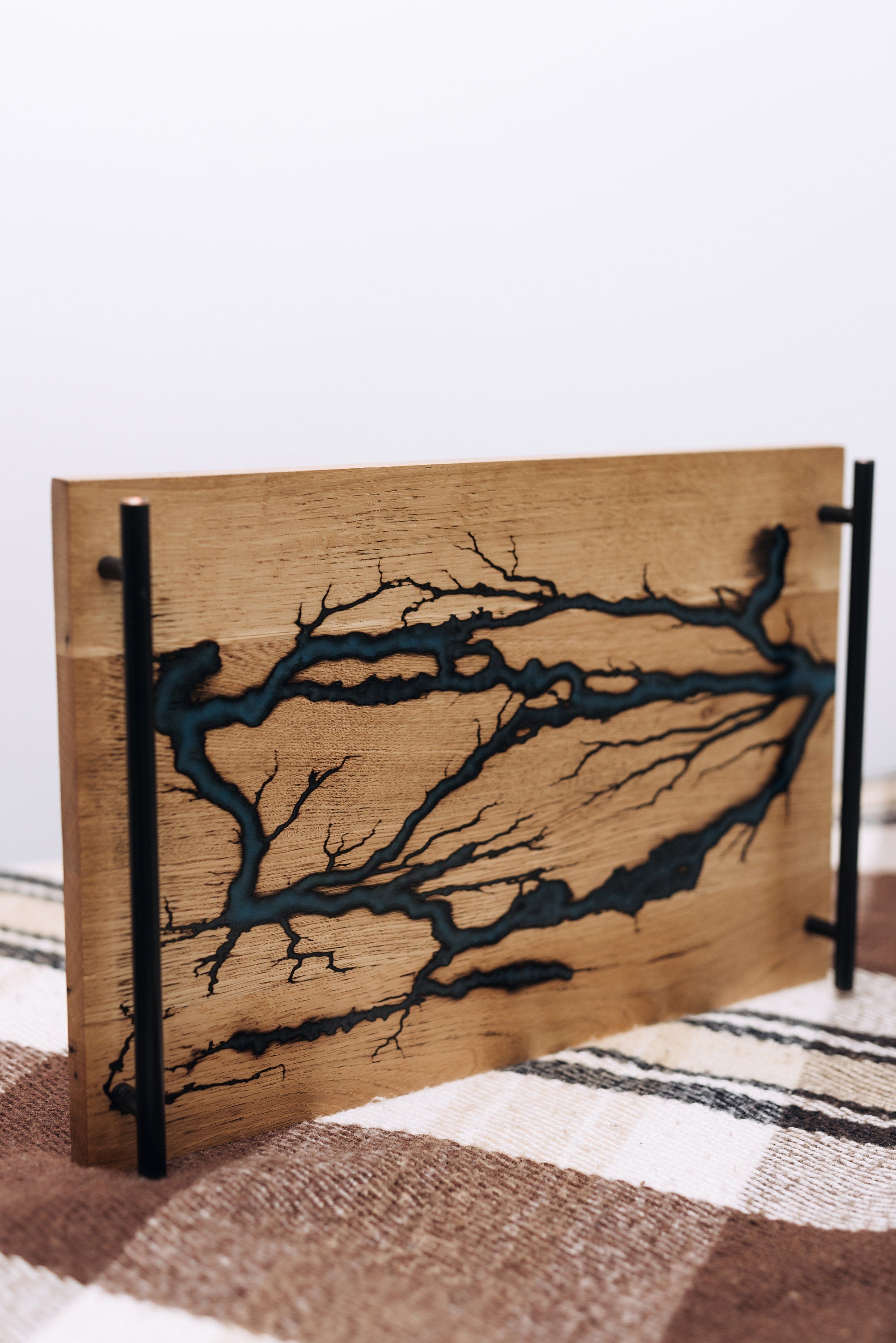 Breakfast wood tray, custom serving tray resin, resin tray, serving tray with handles, modern ottoman tray, birthday tray decor
