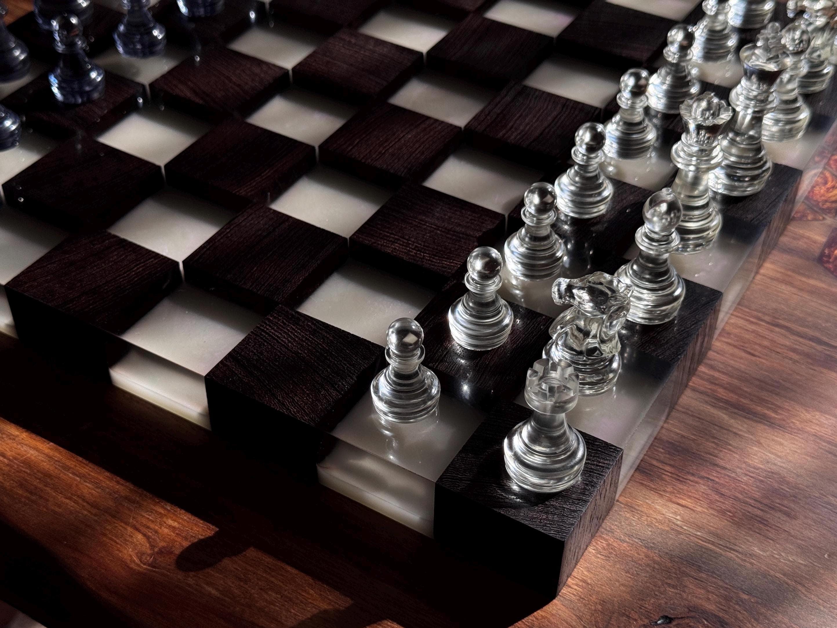 Luxury chess set, custom chessboard, handcrafted chessboard, resin and wood chess set, personalized chessboard