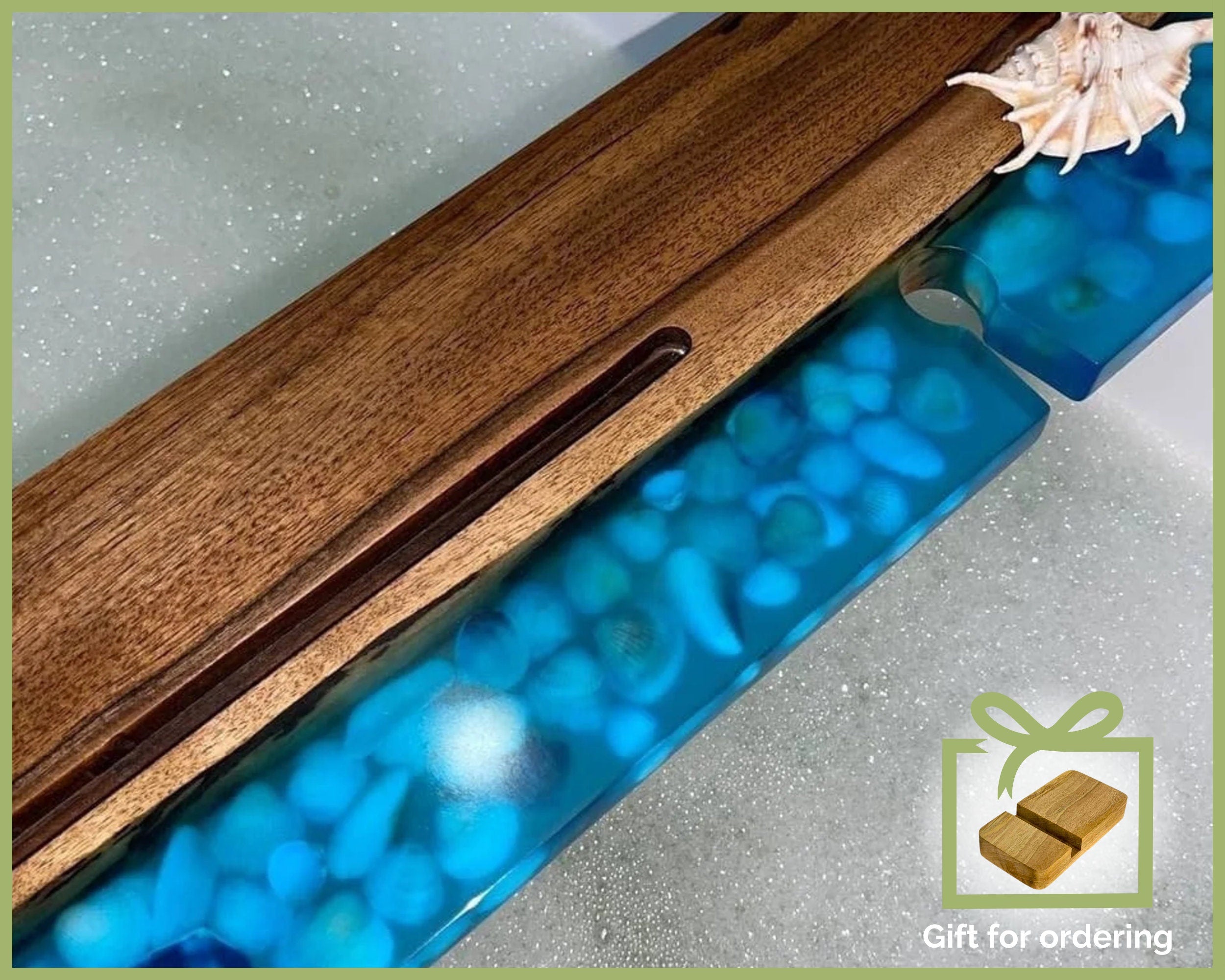 Resin tray, bathroom tray, walnut wood product, laser cut tray, tub tray, bath tray, bath caddy, bathtub tray, handmade gift, epoxy resin