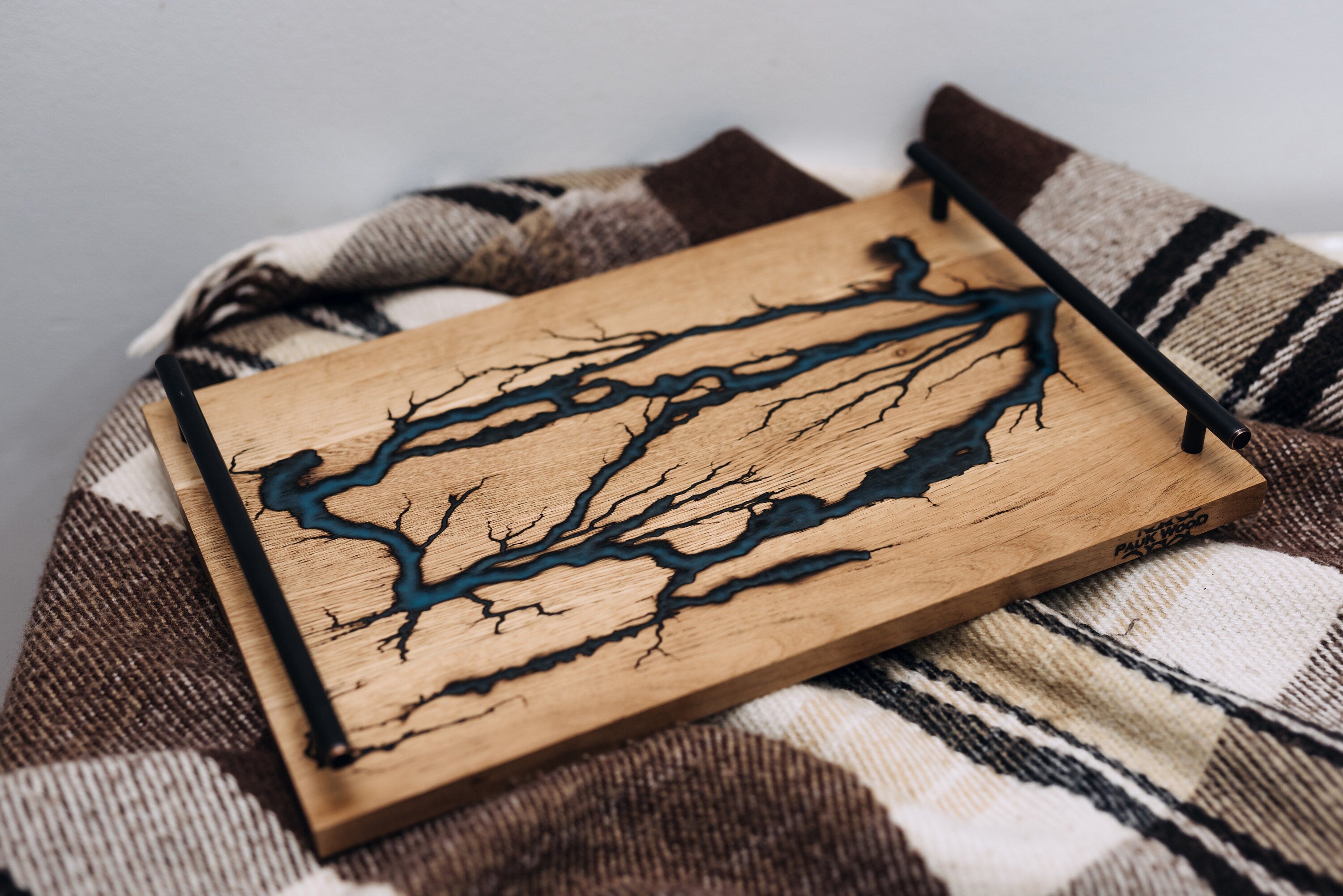 Custom serving tray resin, resin tray, breakfast wood tray, epoxy tray, tray with handles, ottoman tray, serving tray