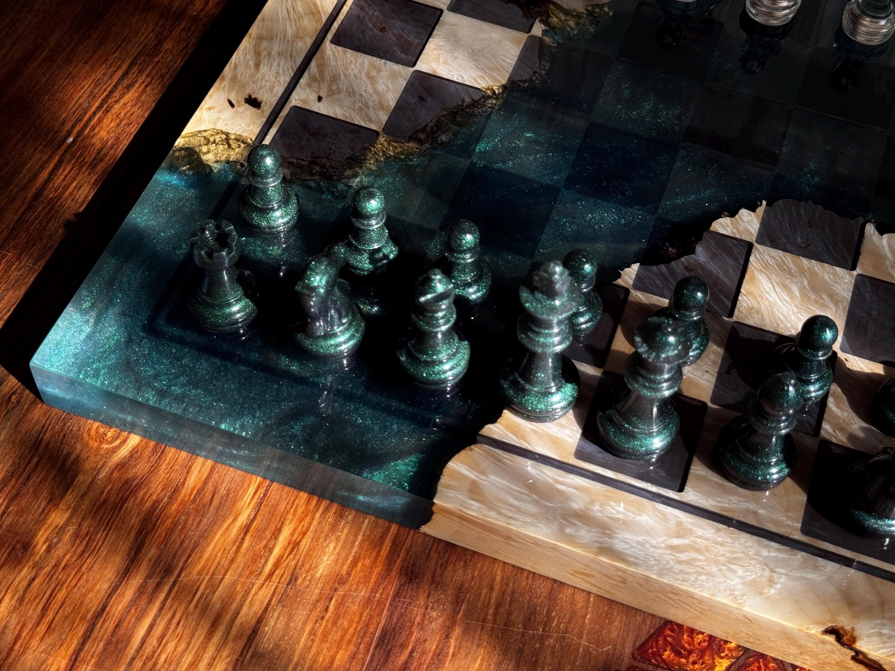 Handmade Chess set, epoxy resin chess,unique chess, custom chess board, resin chess board, chess gifts, chess board modern