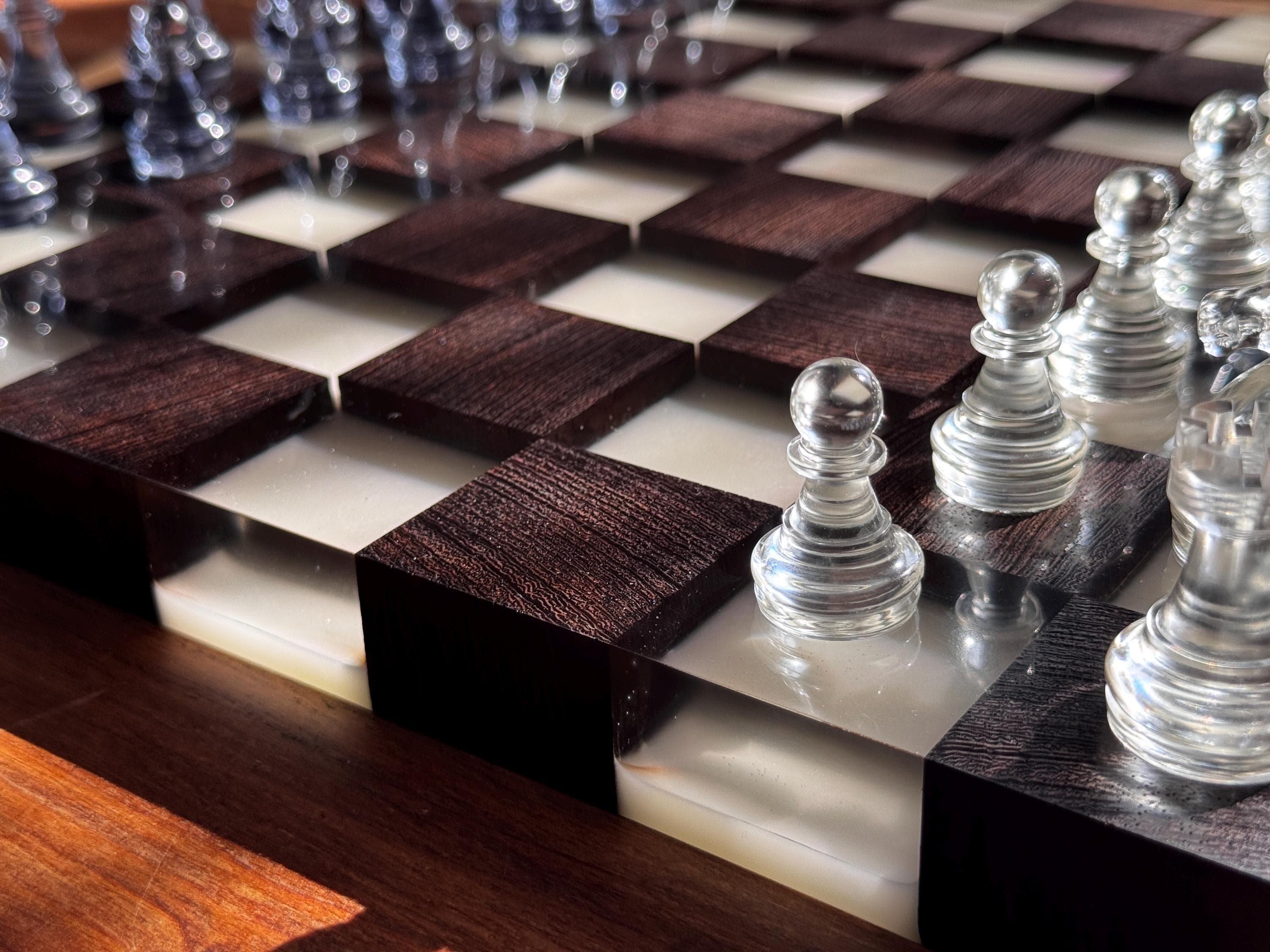 Luxury chess set, custom chessboard, handcrafted chessboard, resin and wood chess set, personalized chessboard