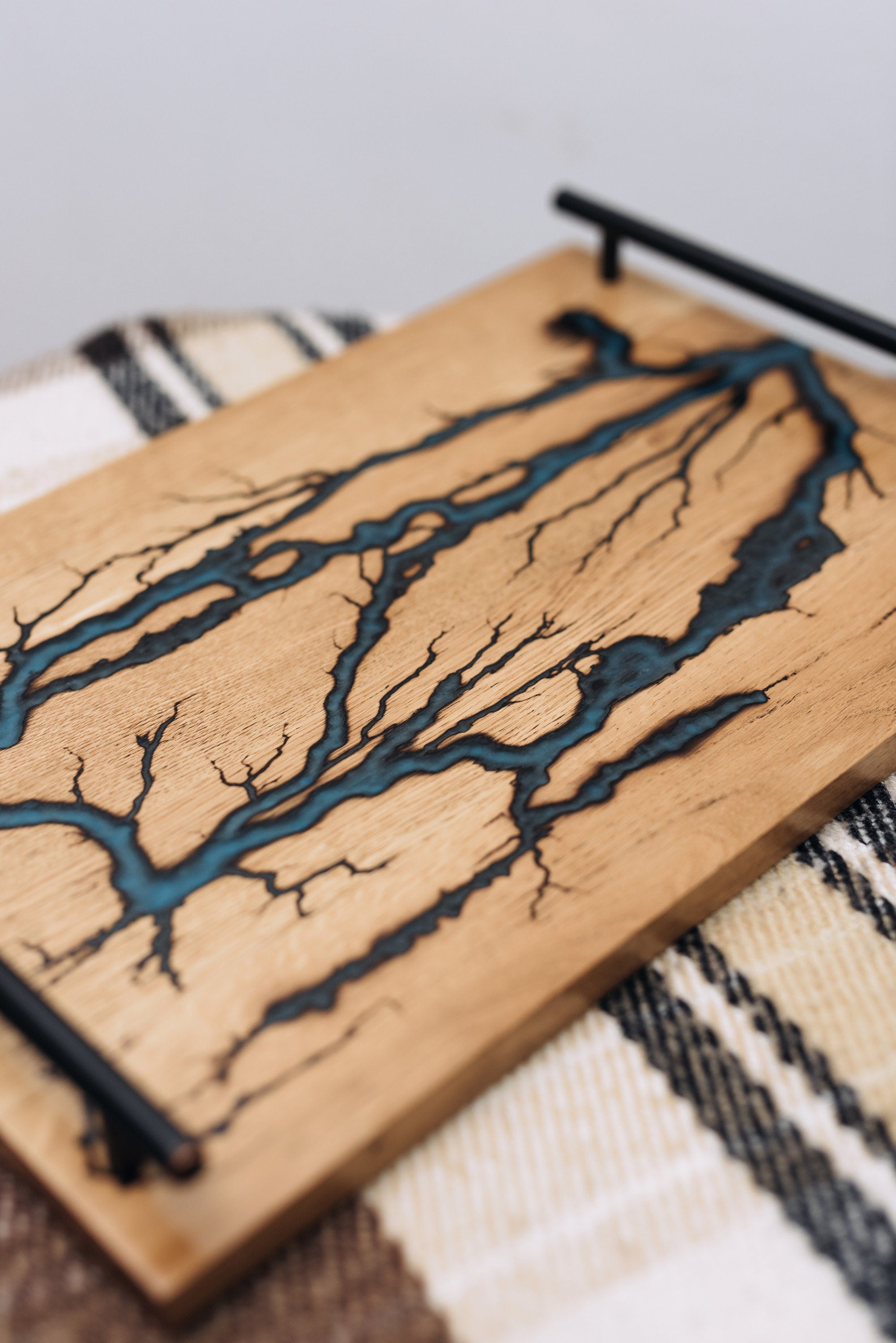 Breakfast wood tray, custom serving tray resin, resin tray, serving tray with handles, modern ottoman tray, birthday tray decor