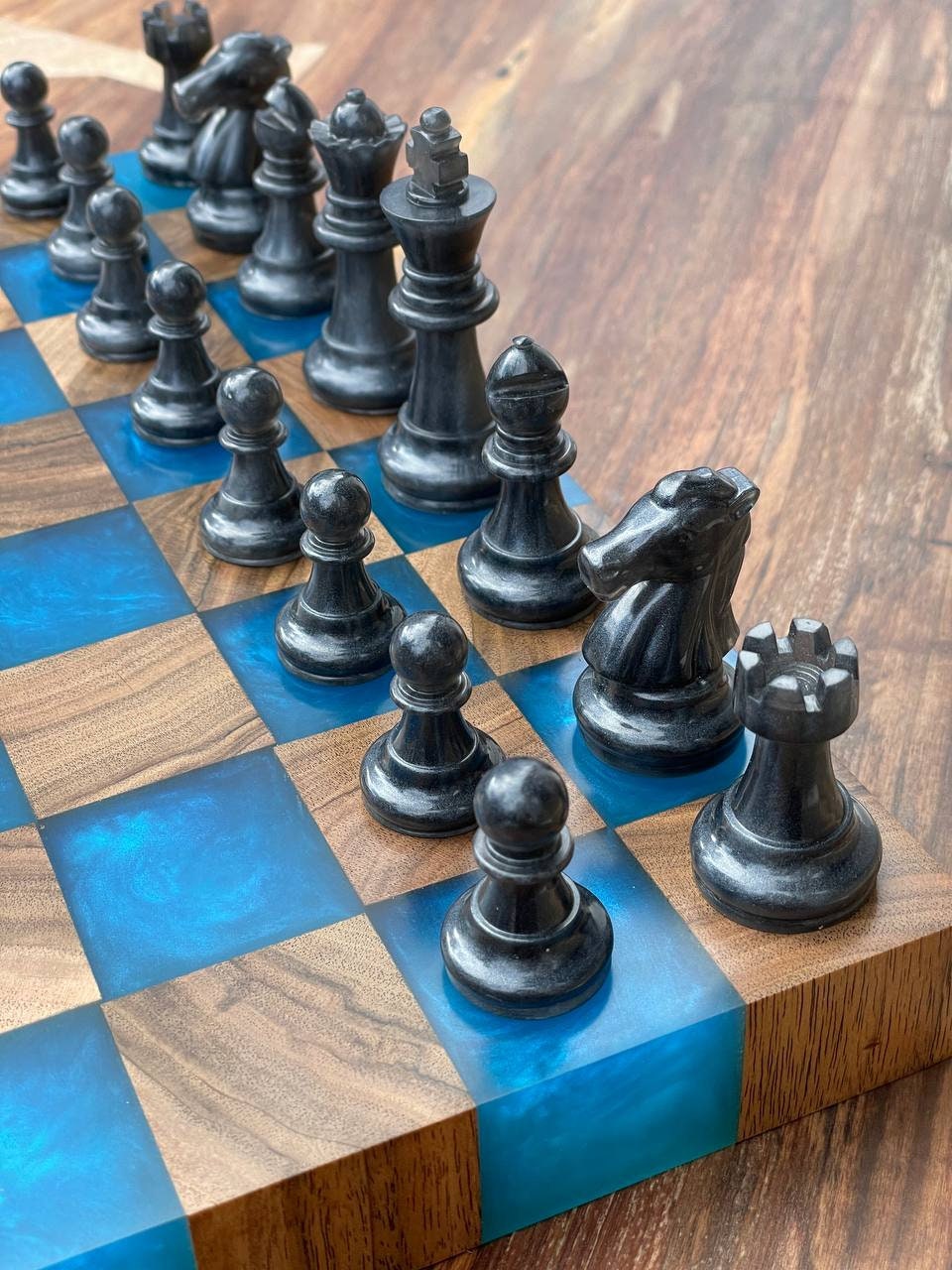 Resin chess set, handmade chess set, premium chess set, chess set modern, wooden chess set, large chess set, unice chess set handmade