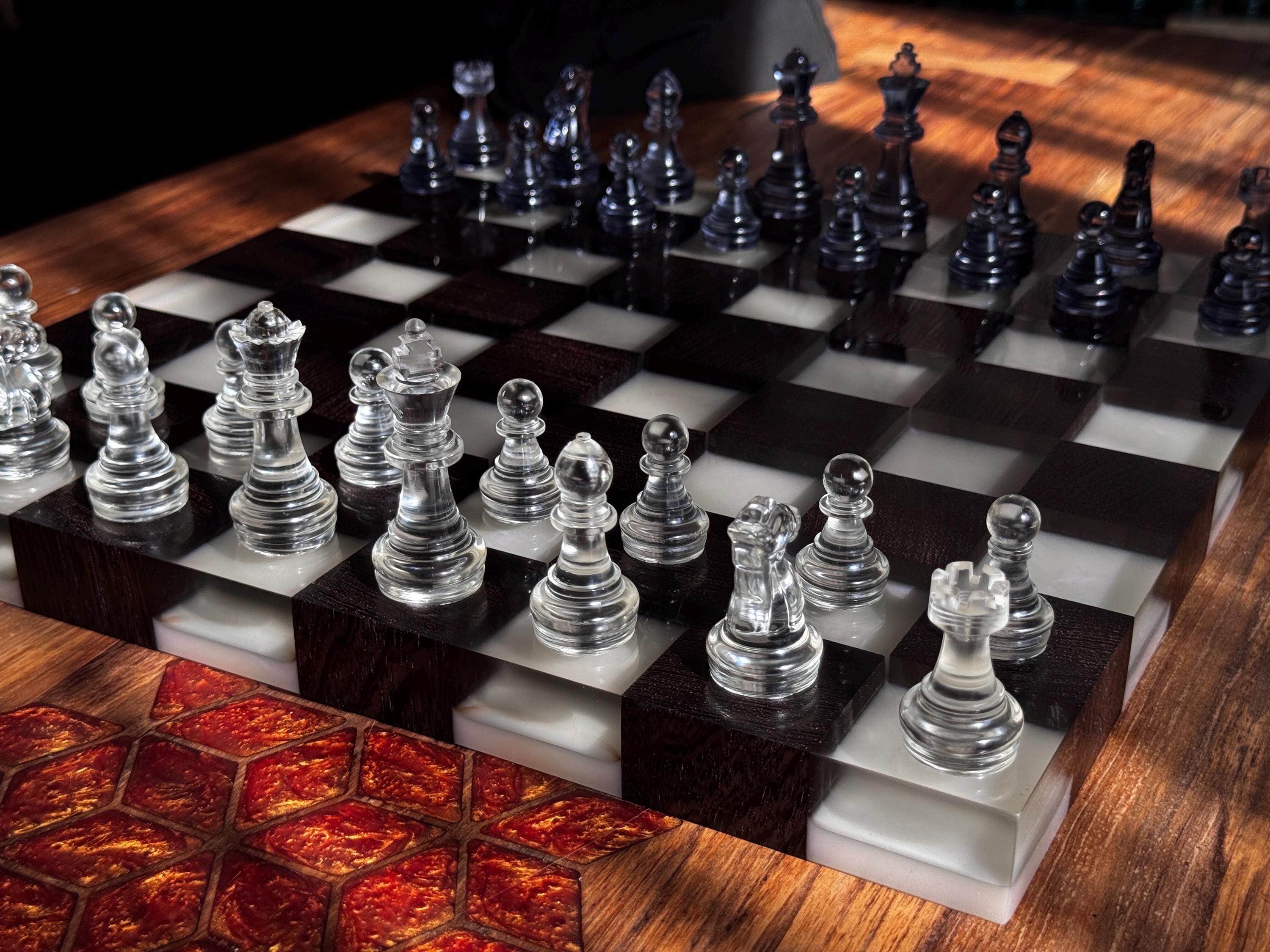 Luxury chess set, custom chessboard, handcrafted chessboard, resin and wood chess set, personalized chessboard