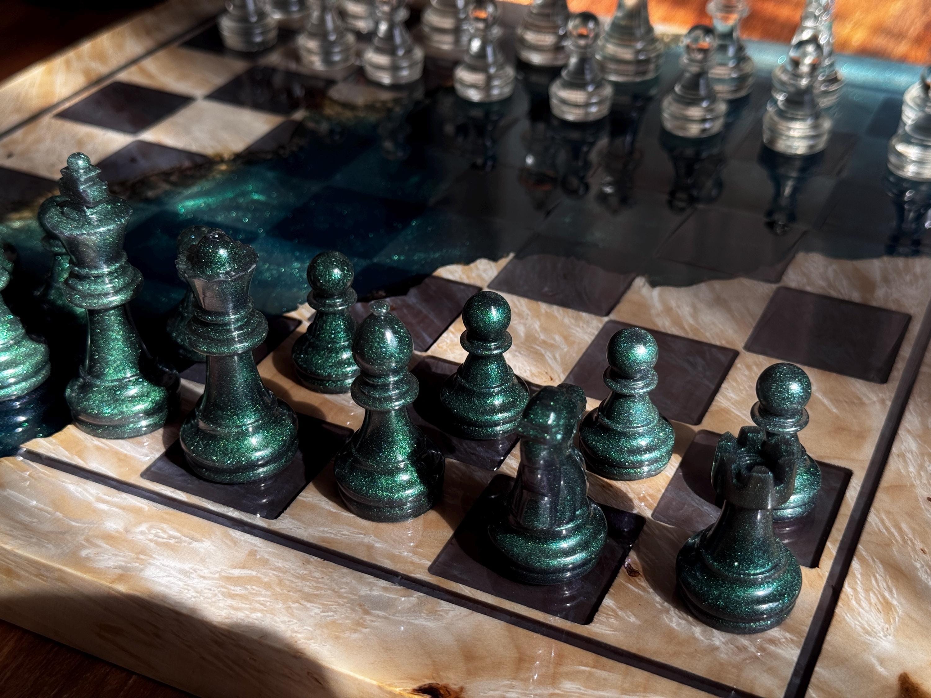 Handmade Chess set, epoxy resin chess,unique chess, custom chess board, resin chess board, chess gifts, chess board modern