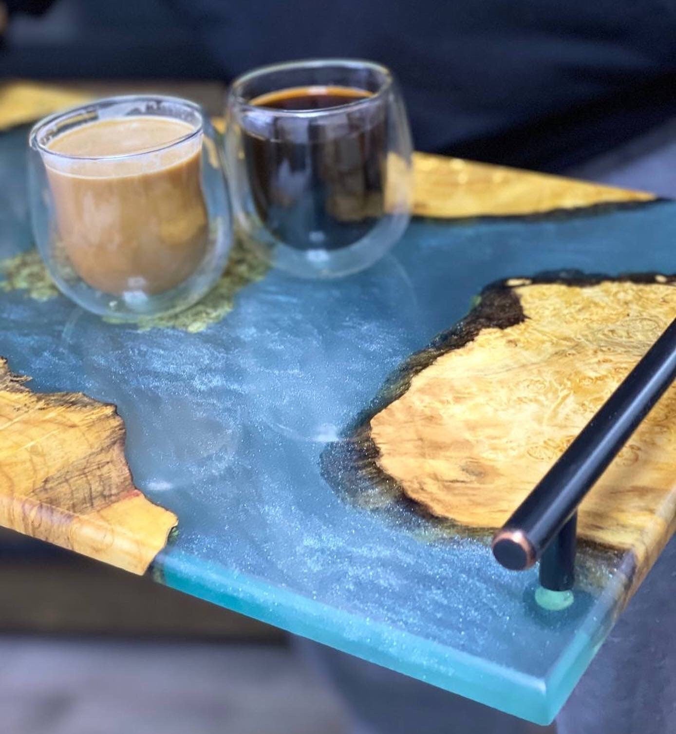 Modern ottoman tray, breakfast wood tray, teak wood tray, long tray, birthday tray decor, serving tray with handles, light wood ottoman tray