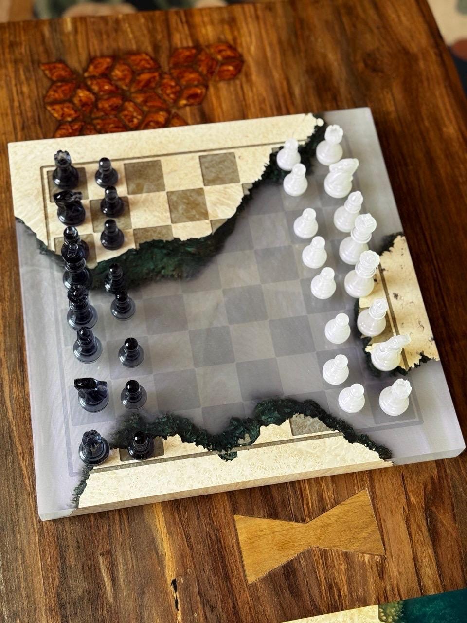Handmade Chess set, epoxy resin chess,unique chess, custom chess board, resin chess board, chess gifts, chess board modern
