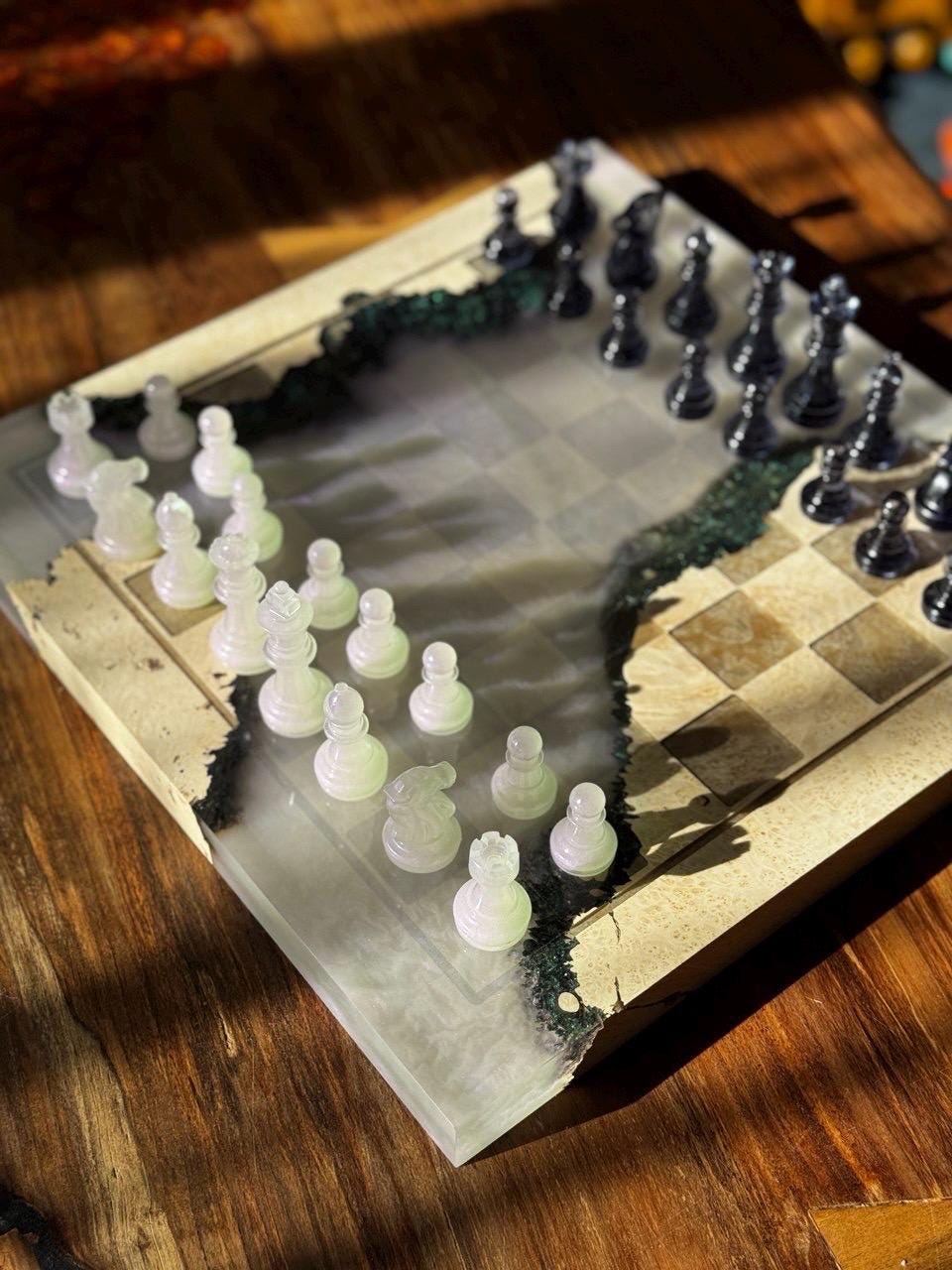 Handmade Chess set, epoxy resin chess,unique chess, custom chess board, resin chess board, chess gifts, chess board modern