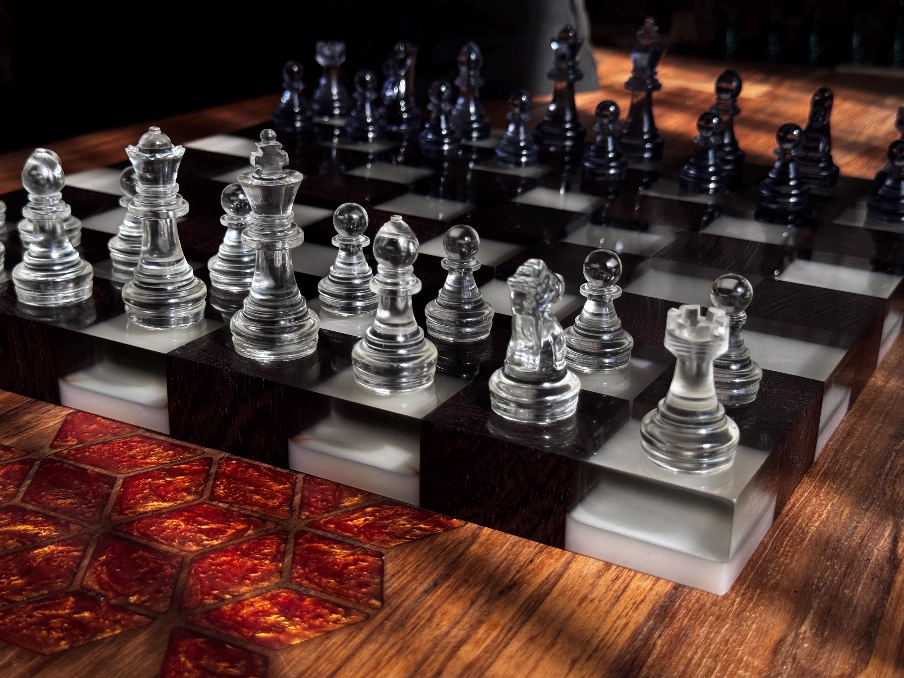 Luxury chess set, custom chessboard, handcrafted chessboard, resin and wood chess set, personalized chessboard