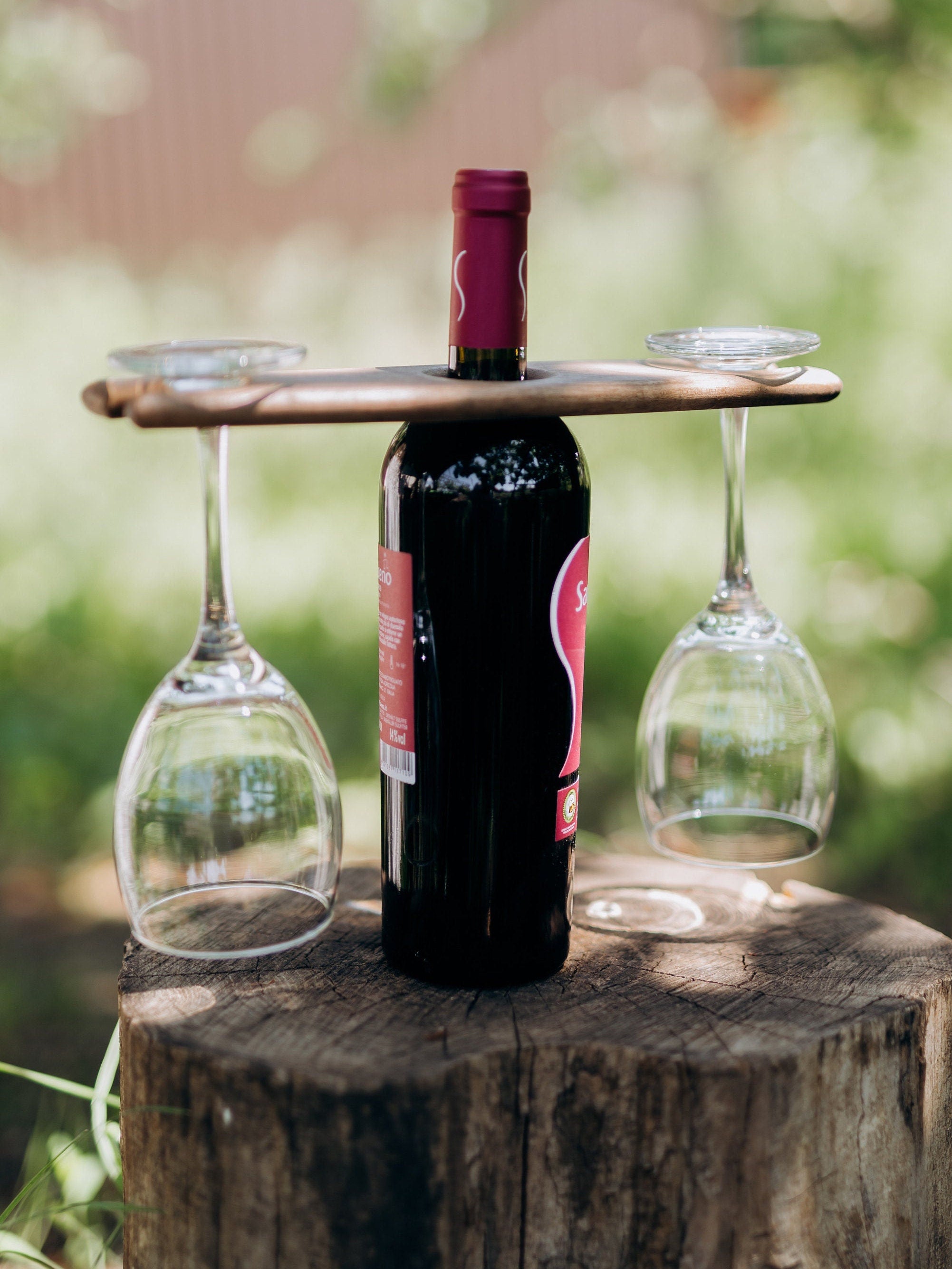 Wine Bottle Holder,Personalised Engraved Wooden Wine Glass and Bottle Holder, Custom Gift Idea, Wine Holder, Wedding gift for couple unique