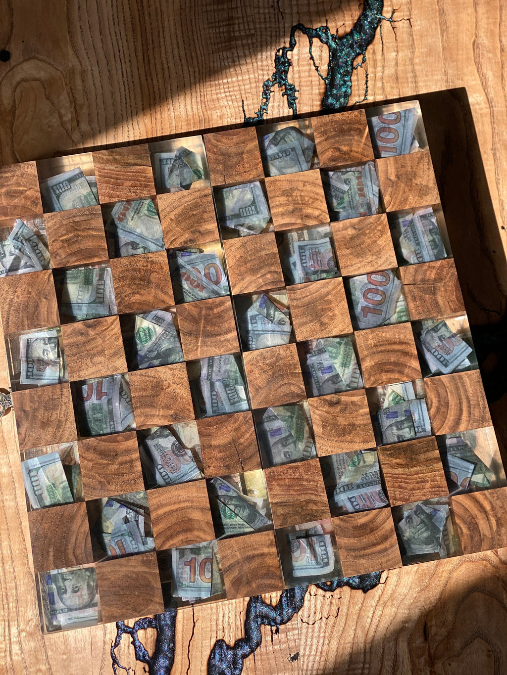 Folding chess board, custom chessboard, handcrafted chessboard, resin and wood chess set, personalized chessboard